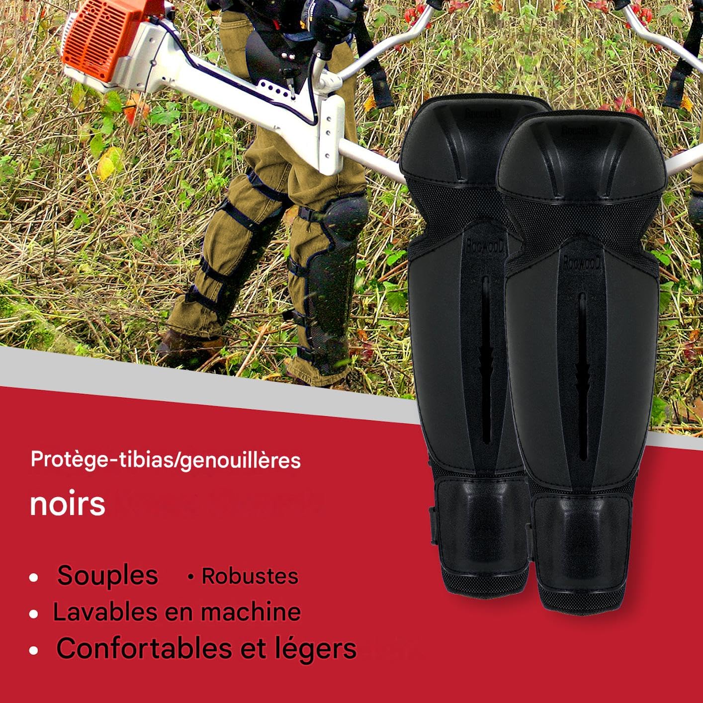 SPARES2GO Genouillères et protège-tibias pour débroussailleuse/tondeuse à gazon (taille unique, noir)