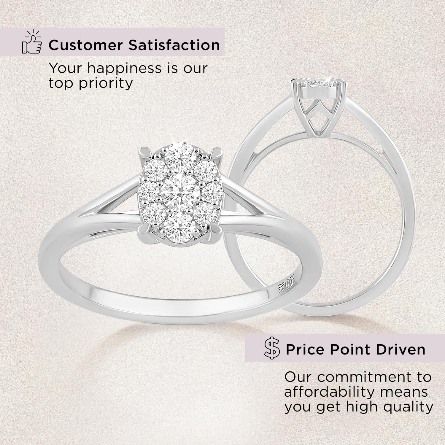 Jewelili 925 Sterling Silver Diamond Ring for Women | 0.25 CTW Bridal Wedding Engagement Rings | H Color I1 Clarity | Lab Grown Diamond Ring | Size 6,7 & 8