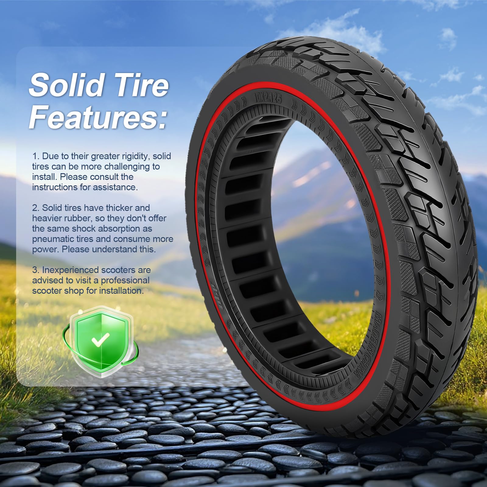 Set di 2 Pneumatici Pieni 250x54 per Scooter Elettrico Xiaomi 4 Pro/Lite, 10x2.125 in Gomma per Ninebot F20, F25, F30, F40, Sostituzione Solidi 10" (Rosso)