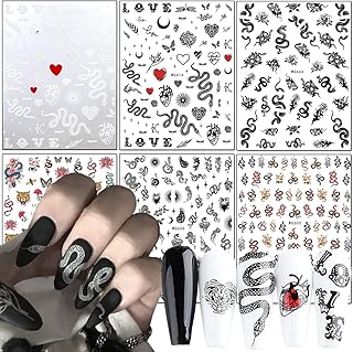 Snake Nail Art Stickers, Cartoon Snake Nail Art Decals Holographic 3D Snake Self-Adhesive Sticker Nail Art Design Animal Nail Decal Decoration for Women Girls Manicure Tips DIY Acrylic Nails Supplies