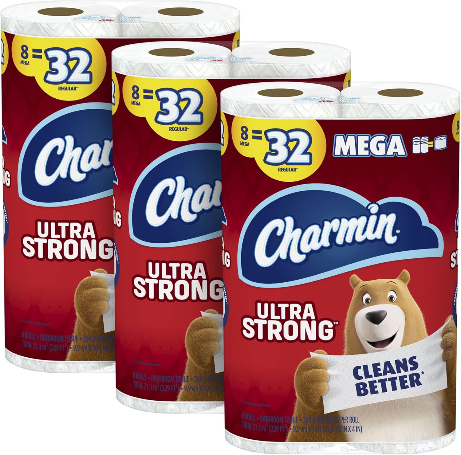Charmin Ultra Strong Mega Roll 2-Ply Toilet Paper, 264 Sheets Per Roll, 8 Rolls Per Pack, Carton Of 3 Packs