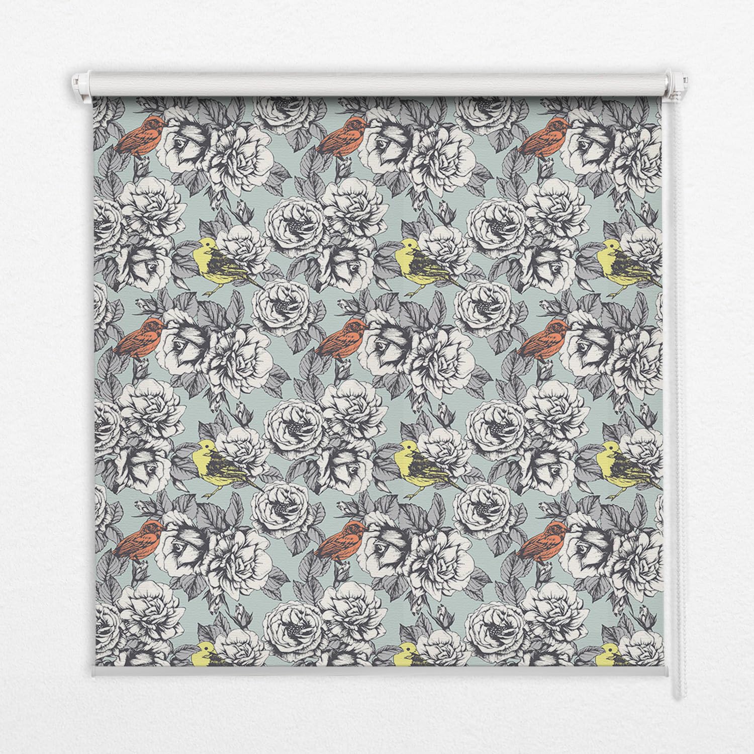 Store enrouleur banne perméable 50x50cm Tulup intérieur à motif fleurs blanc