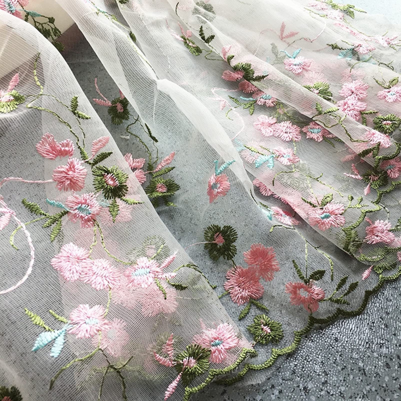 3 metri Tessuto di organza ricamato a fiori Tenda da cucito Gonna da tavolo Decorazioni for la casa Abito fai da te Tessuto di pizzo Tulle floreale