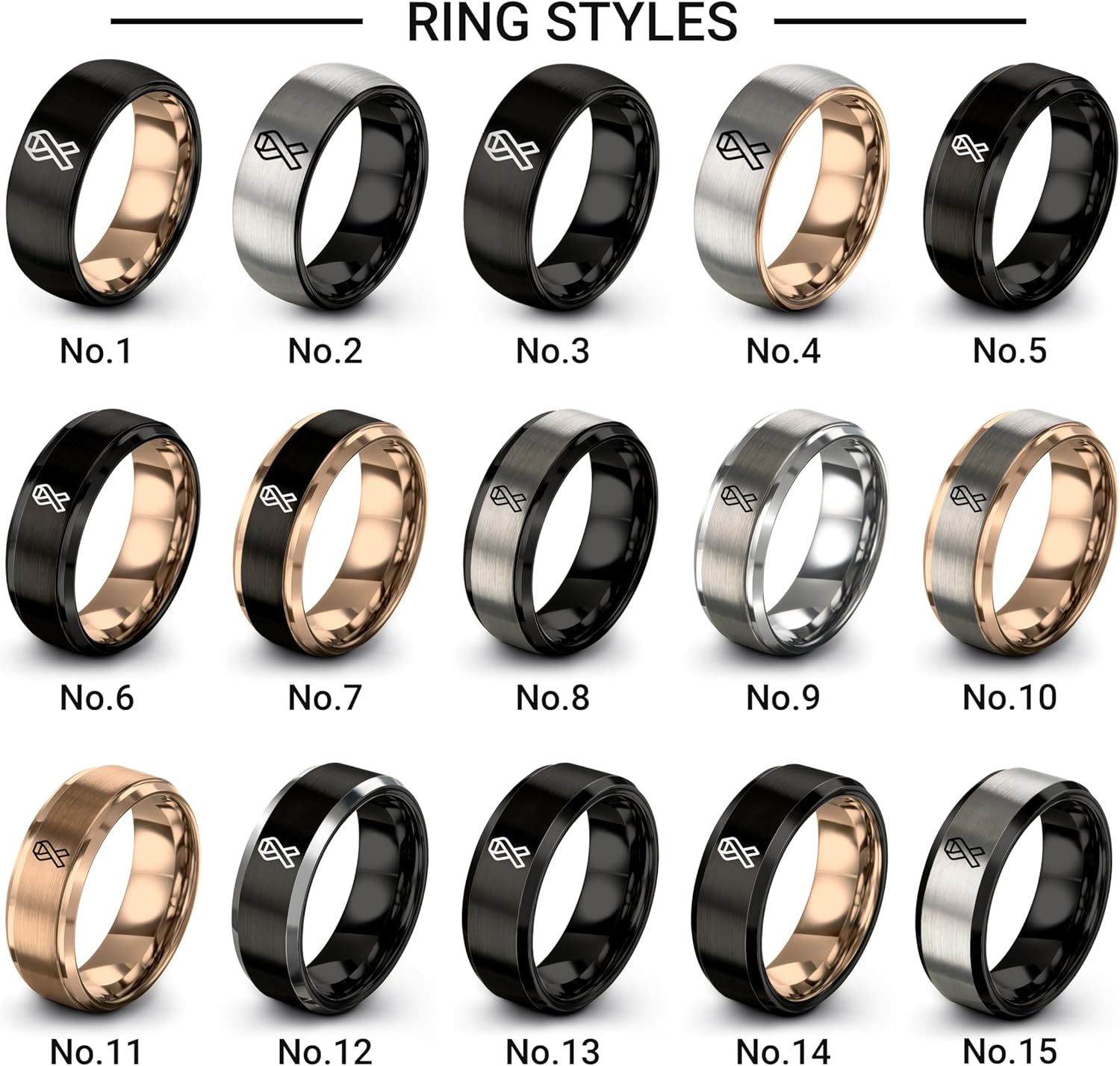 Gift for Breast Cancer Warrior - Ribbon Breast Cancer Cross Ring - 8mm - Brushed Polished - Flat Dome Bevel - Tungsten - Personalized Custom Engraving - Anniversary Wedding - Men Women - Band - Rose G