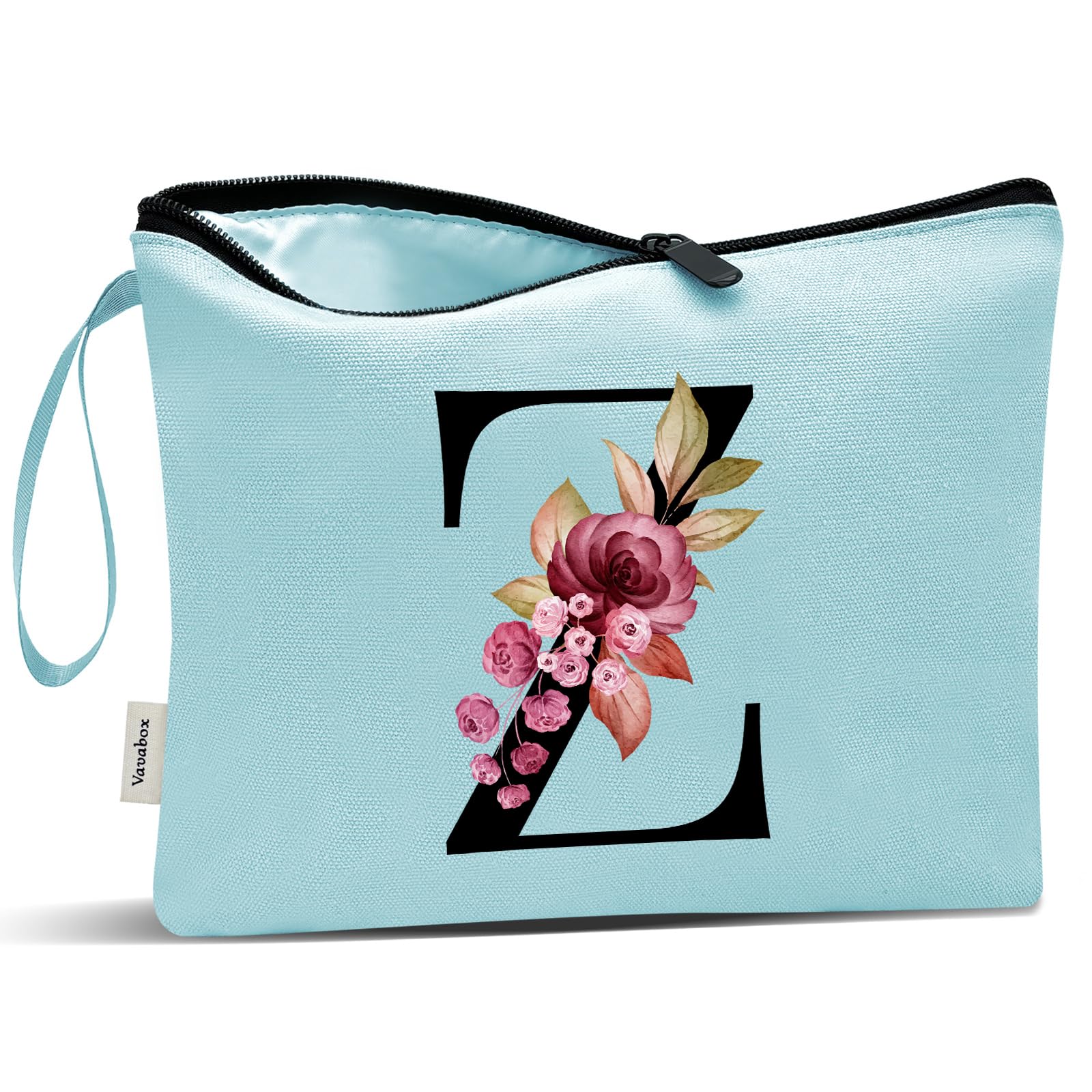 Vavabox A-Z Personalized Makeup Bag, Birthday Gifts for Women Mom, Gifts for Best Friend, Bride Bridesmaid Cosmetic bag (Z, Aqua)