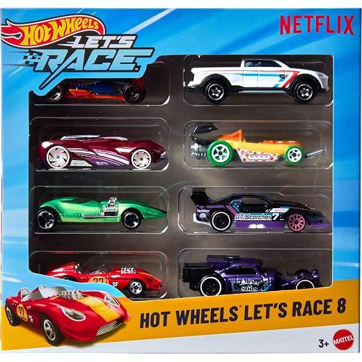 Hot Wheels Toy Cars & Trucks, Let’s Race 8-Pack, Set of 8 1:64 Scale Vehicles from the Animated Netflix Show