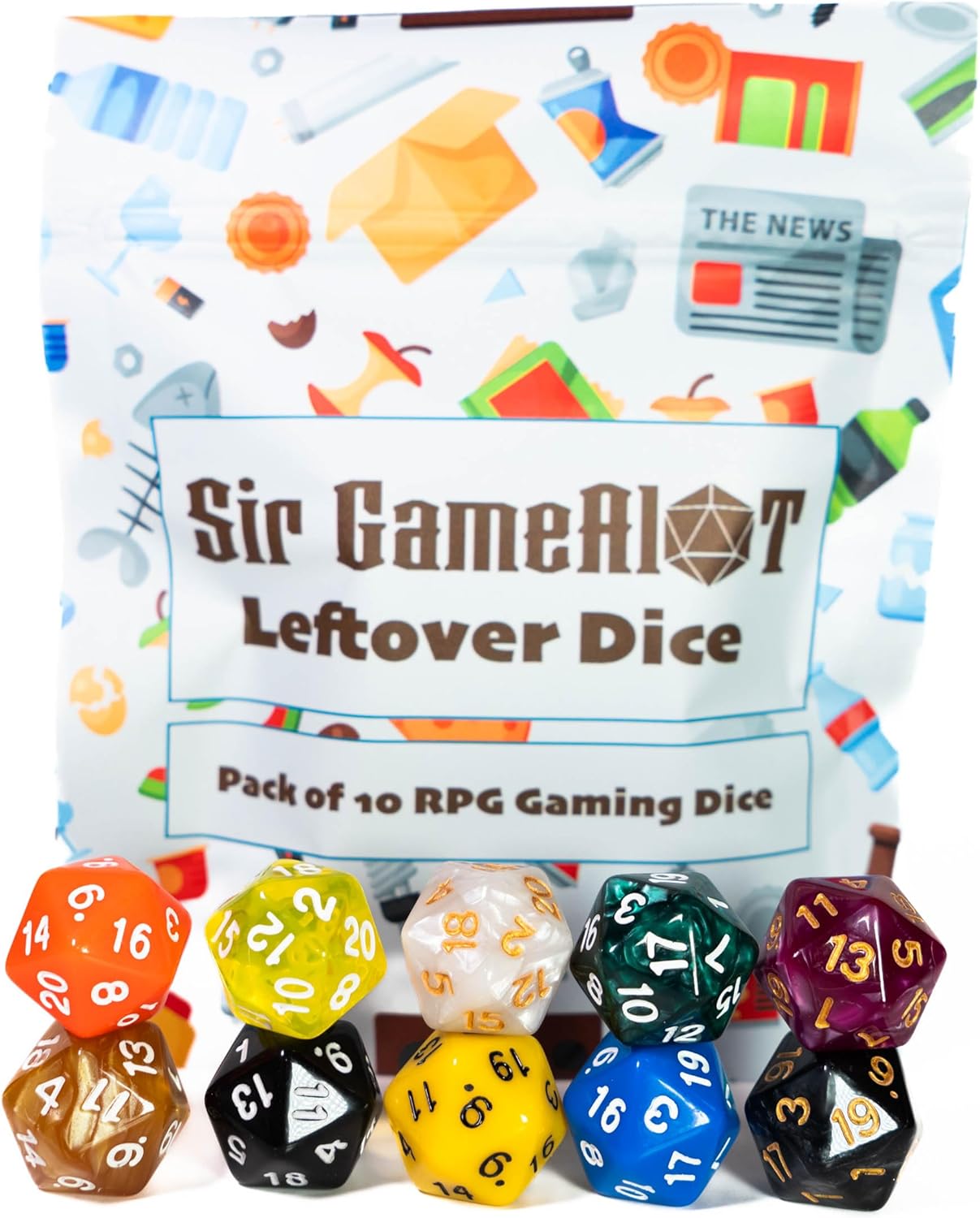 Leftover Dice - Mixed Random Set of 10 x D20 | Sir GameAlot Resin and Acrylic | Dungeons and Dragons (D&D) and Other Role Playing Games (RPG) (D20 (10 x20-sided))