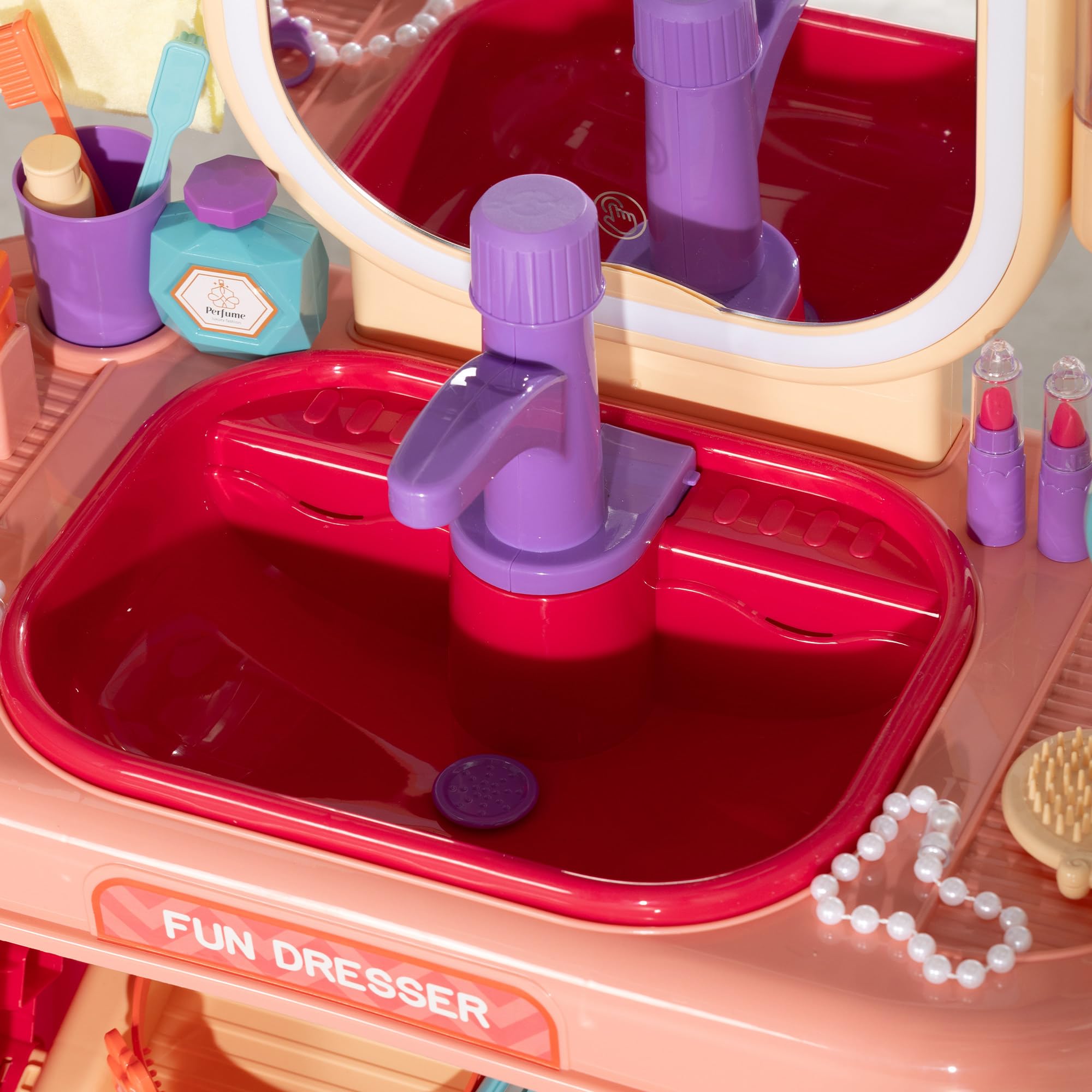AIYAPLAY - Juego de tocador para niños, 23 Unidades, Mesa de Maquillaje con Espejo, luz LED y música, para niños de 3 a 6 años, Color Rosa