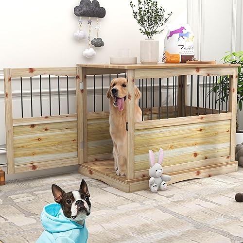 TAOHFE Solid Wood Dog Crates for Medium Dogs — close-up of materials and construction quality