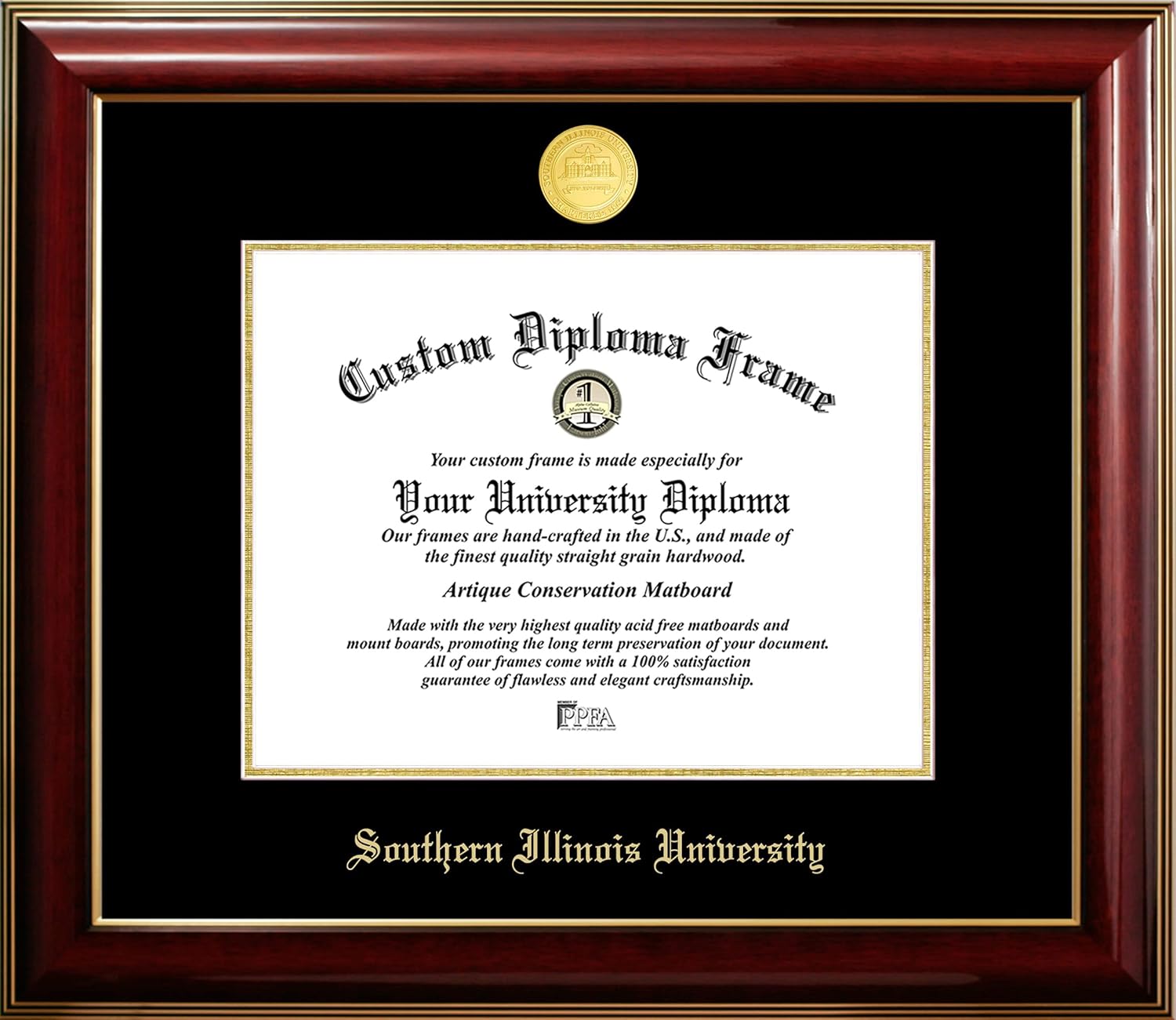Campus Images Southern Illinois University 11w x 8.5h Classic Mahogany Gold Embossed Diploma Frame