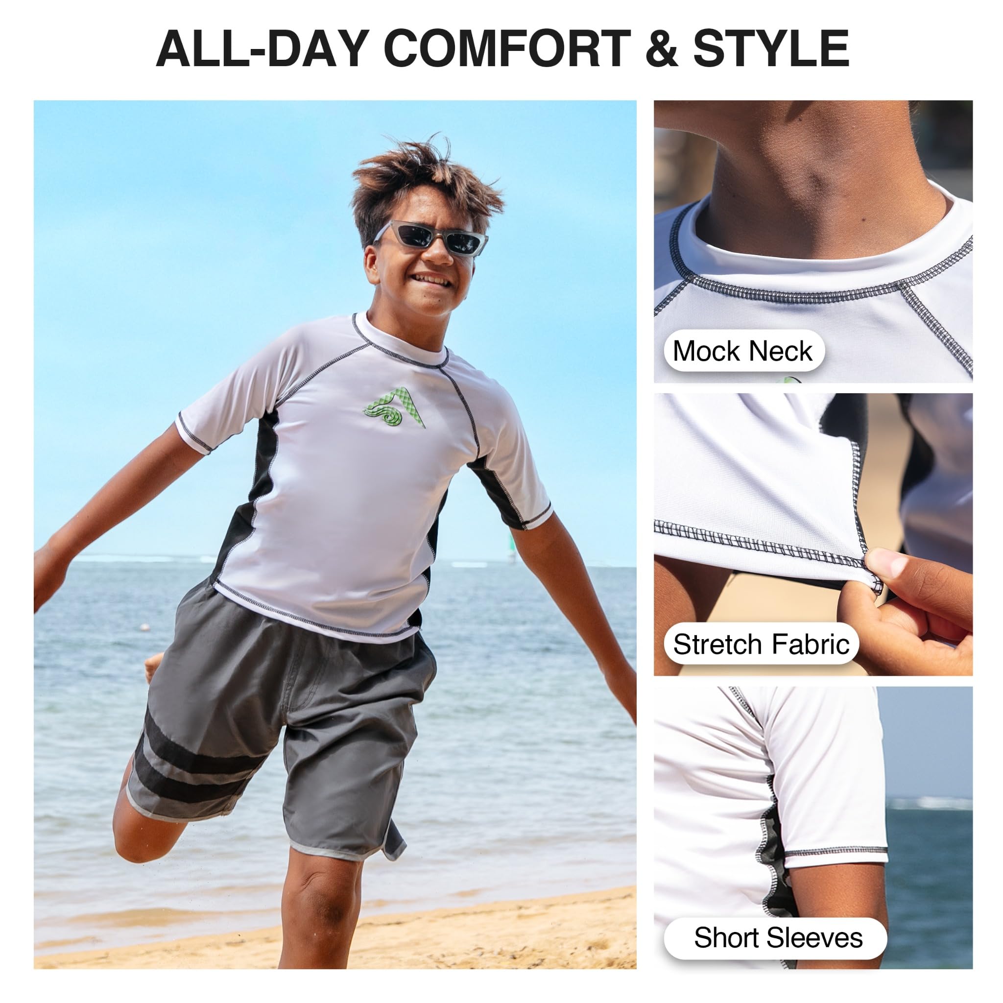 Kanu Surf Jungen Haywire UPF 50+ Sun Protective Rashguard Swim Shirt Rash Guard Hemd, Flex White, Groß