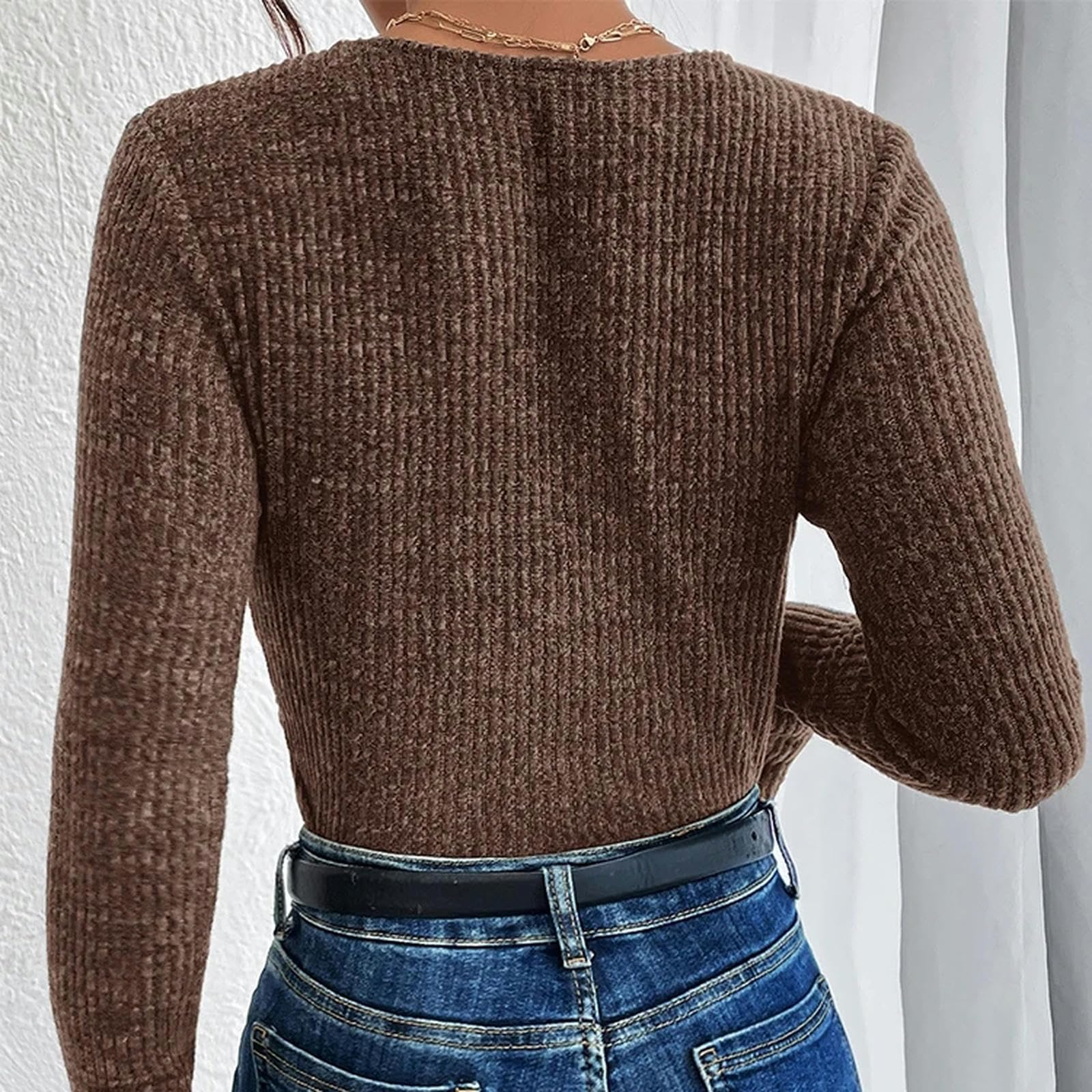 Ropa Mujer Sexy Hot V-Neck Manga Larga Sweater Sweater De Manga Abierta-marrón-XS