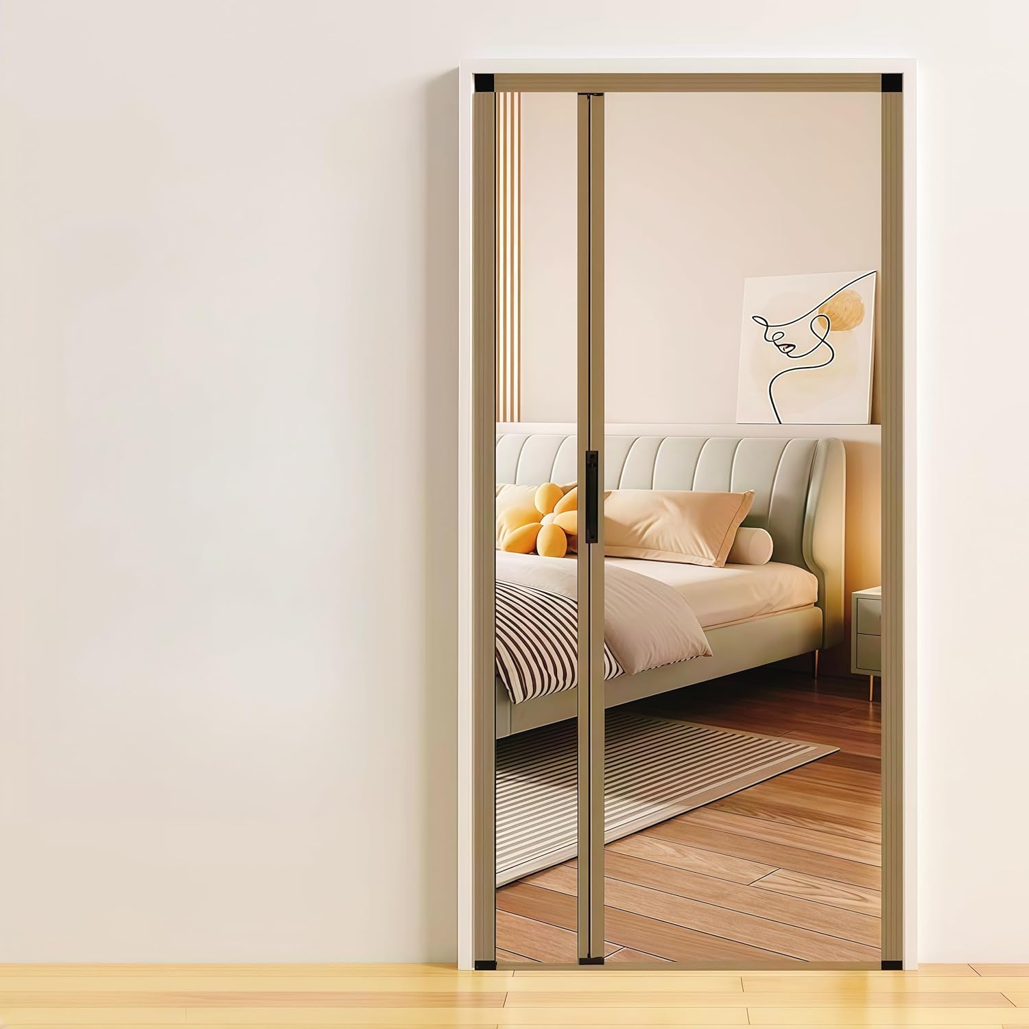 Retractable Screen Door,No-Drilling Folding Screen Door for Single or Double Door,Low-Profile Tracks Sliding Door with Aluminum Frame,Keeping Insects Out,Custom Size (White)