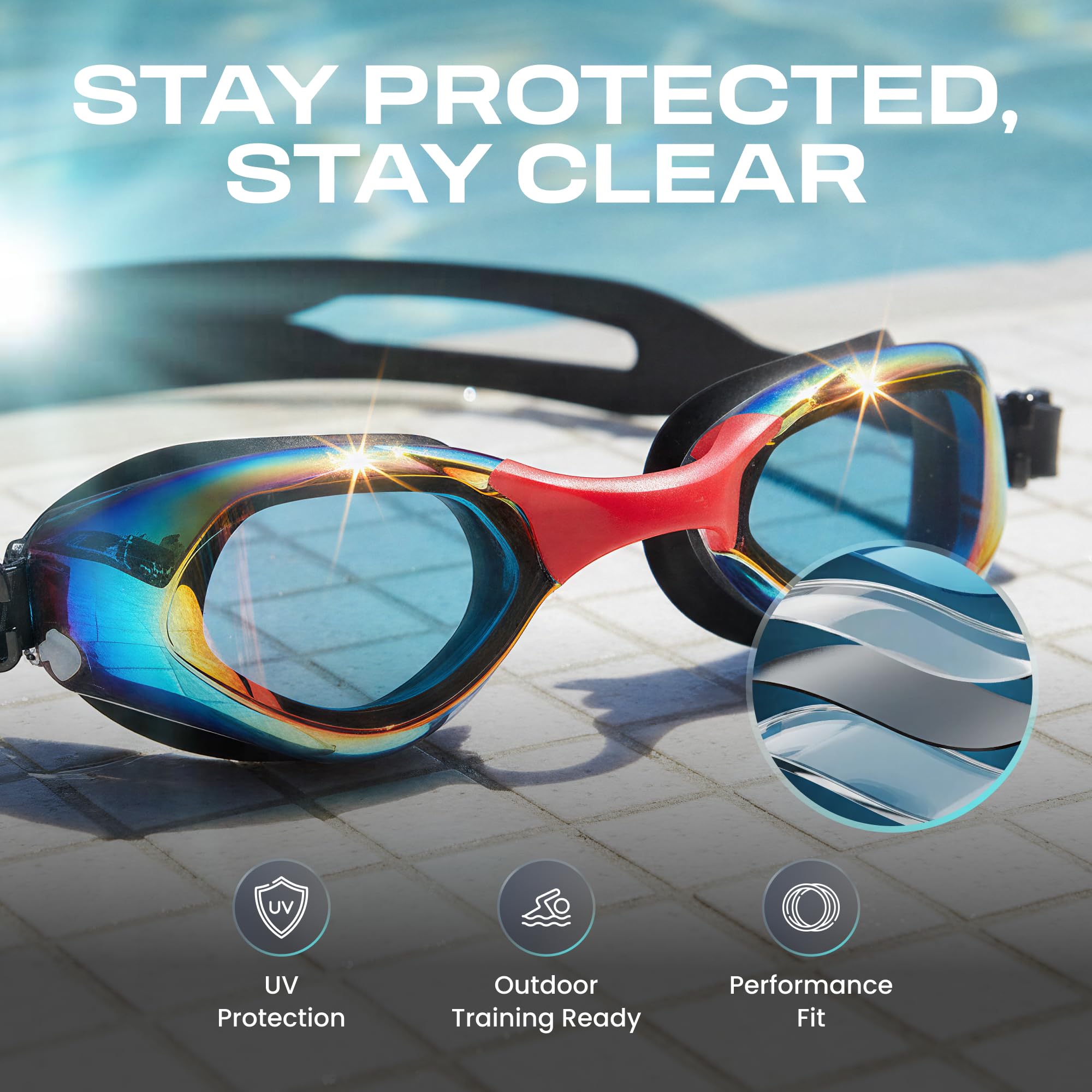 Clear'r Mako Schwimmbrille Erwachsene - Anti-Fog Beschichtung Schwimmbrille, UV-Schutz, komfortable einteilige weiche Rahmenbrille