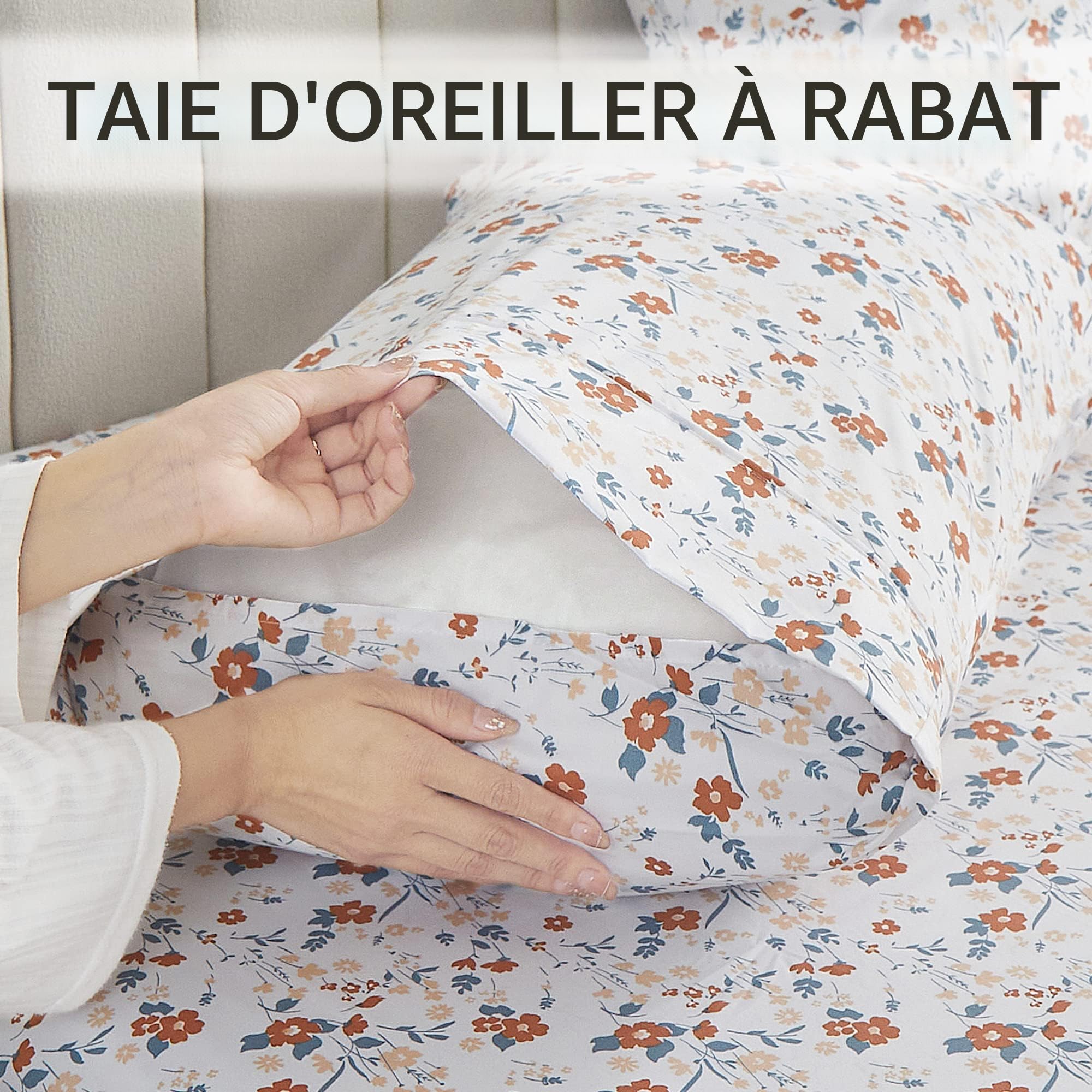 MEISHANG Parure Lit 4 Pièces Grand Lit Floral - Microfibre Ultra Doux - Drap-Housse Poches Profondes 39 Cm