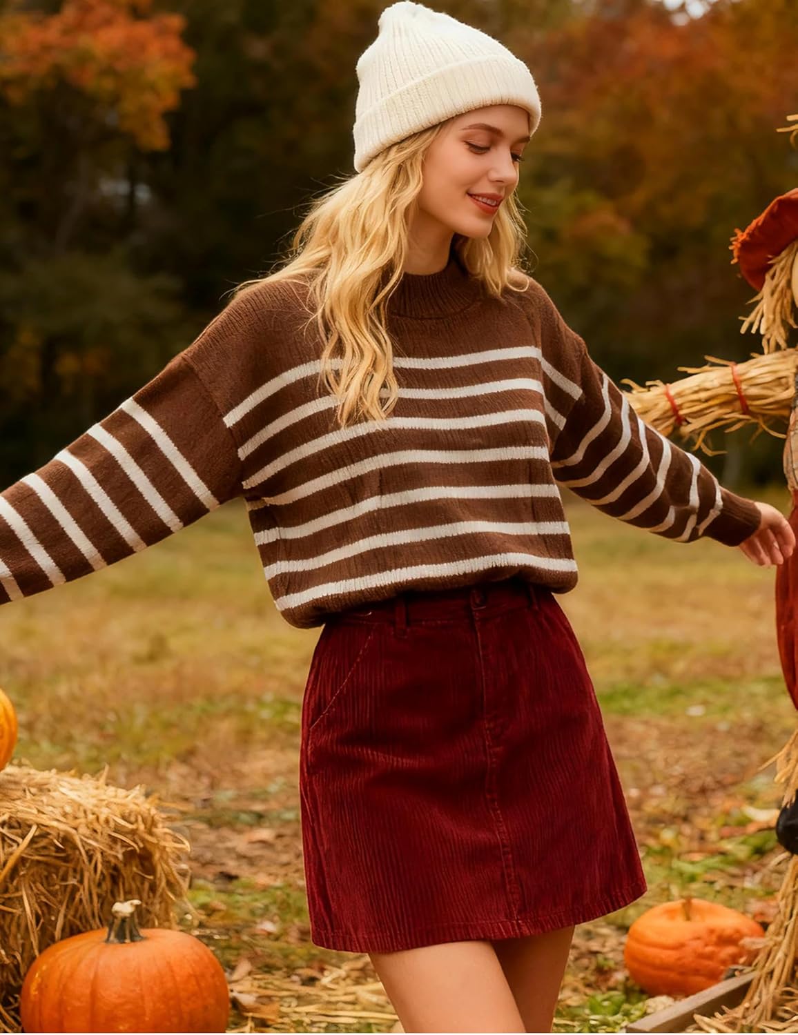 Majdan Womens Oversized Striped Sweater Crew Neck Long Sleeve Ribbed Knit Pullover Fall Casual Daily Wear 2025 - Image 8