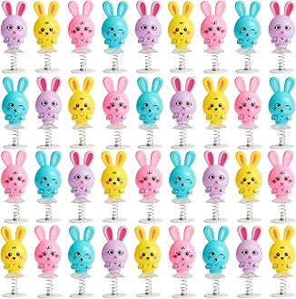 36 Bunny Spring Jump Up Pop Up Toys for Kids, 6cm - Bunny Rabbit Birthday Easter Party Favours, Multipack Goody Bag Fillers and Jumping Toy Gift Set, Classroom Prizes