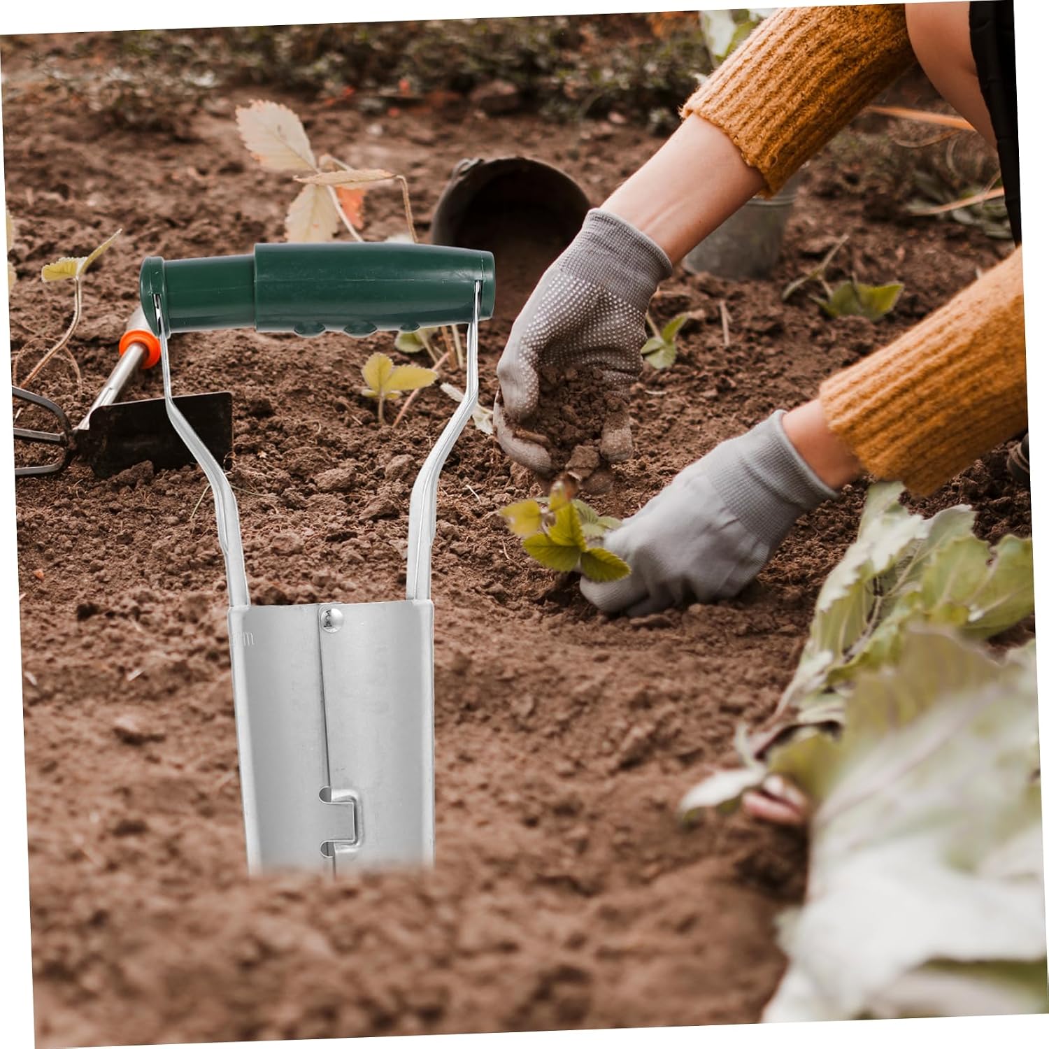Sosoport 1pc Stainless Steel Garden Transplanting Tool Ergonomic Handle Flower Tube Transplanter for Easy Planting and Lightweight for and Vegetables Style