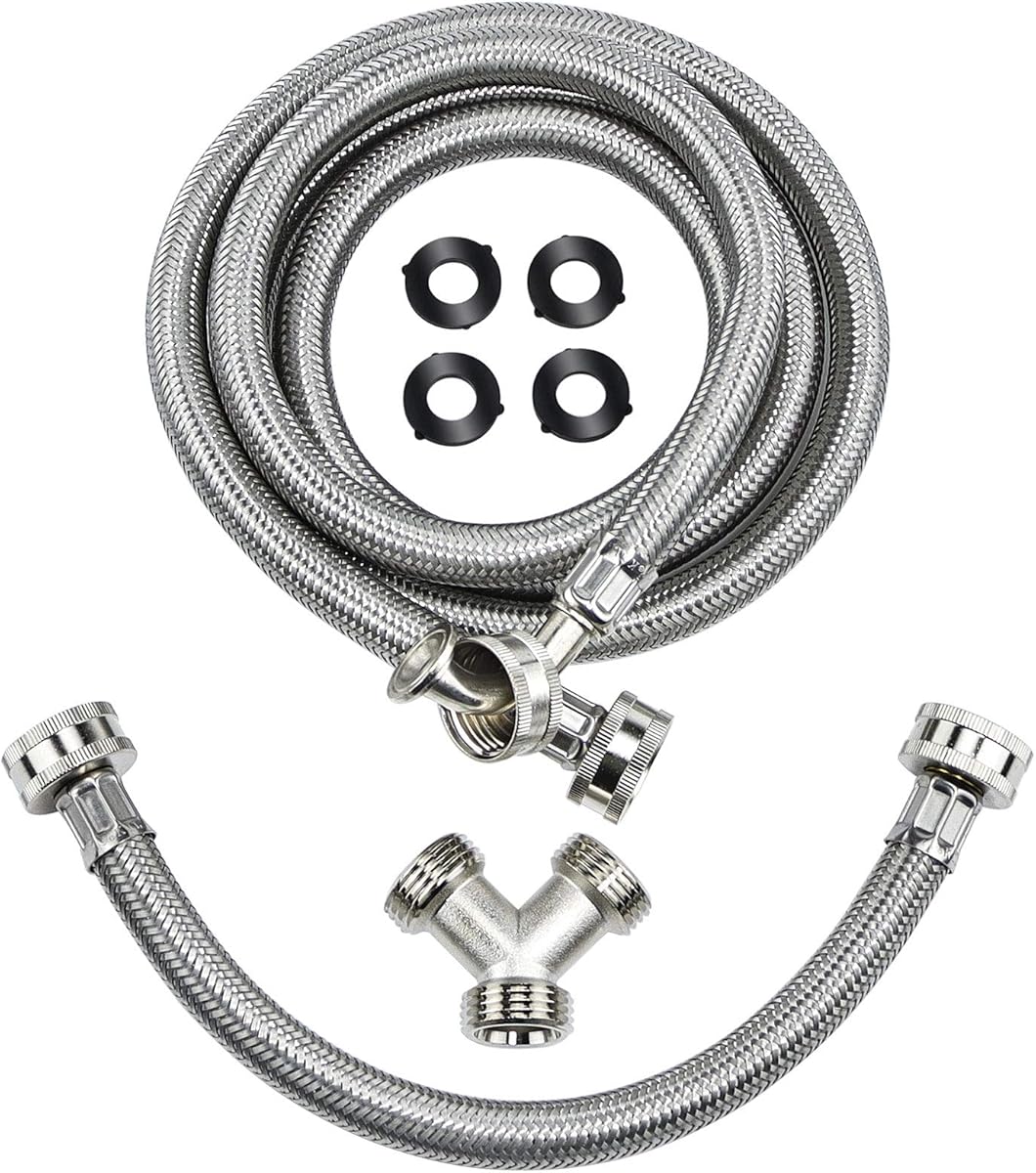 Steam Dryer Hose Installation Kit - 6 Ft 90 Degree Elbow Stainless Steel Hose,1ft Inlet Adapter And Y Connector,Fits All Normal Household Water Supply Lines by TOMOON