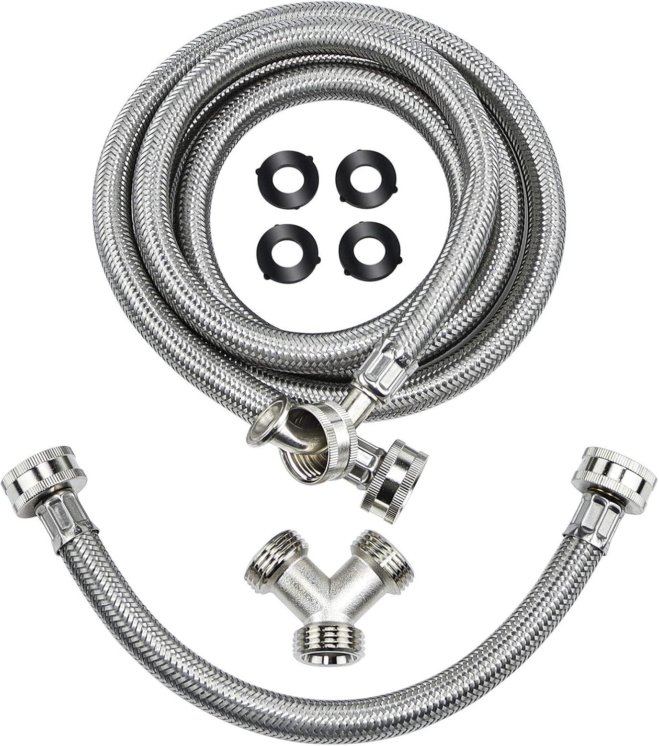 4 Ft Steam Dryer Hose Installation Kit - 90 Degree Elbow Stainless Steel Hose, 1 Ft Inlet Adapter and Y Connector, Fits All Normal Household Water Supply Lines by TOMOON