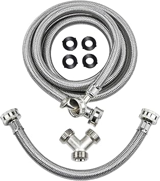 Steam Dryer Hose Installation Kit - 6 Ft 90 Degree Elbow Stainless Steel Hose,1ft Inlet Adapter And Y Connector,Fits All Normal Household Water Supply Lines by TOMOON