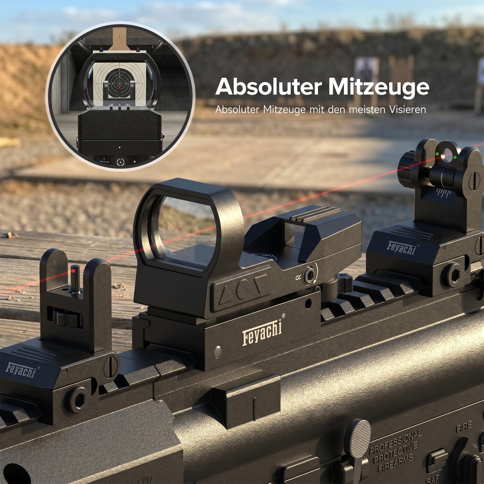 Feyachi RS-27 Red Dot Visier Wiederaufladbar Leuchtpunktvisier mit einstellbares taktisch Rot und Grün Fadenkreuz Zielfernrohr Reflexvisier kompatibel für 20mm/22mm Weaver oder Picatinny Schiene