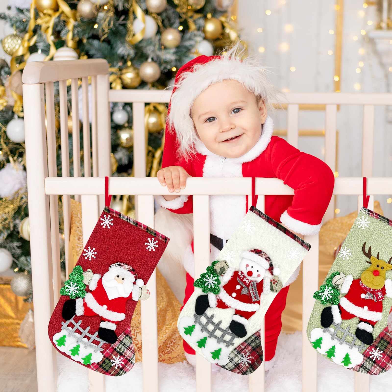 Chaussette de Noël personnalisée avec tête du Père Noël et cadeaux|Ourson Câlin