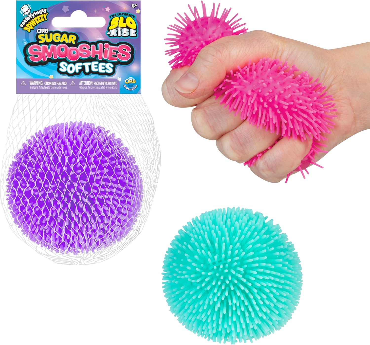 ORB Curiosities Sugar Smooshies Softees Slow Rise Sugar Ball 3 Pack - Soft, Squishy and Stretchy Stress Ball Squishies for Play and Stress Relief - Sugar Water Filled Fidget Toys for Kids and Adults