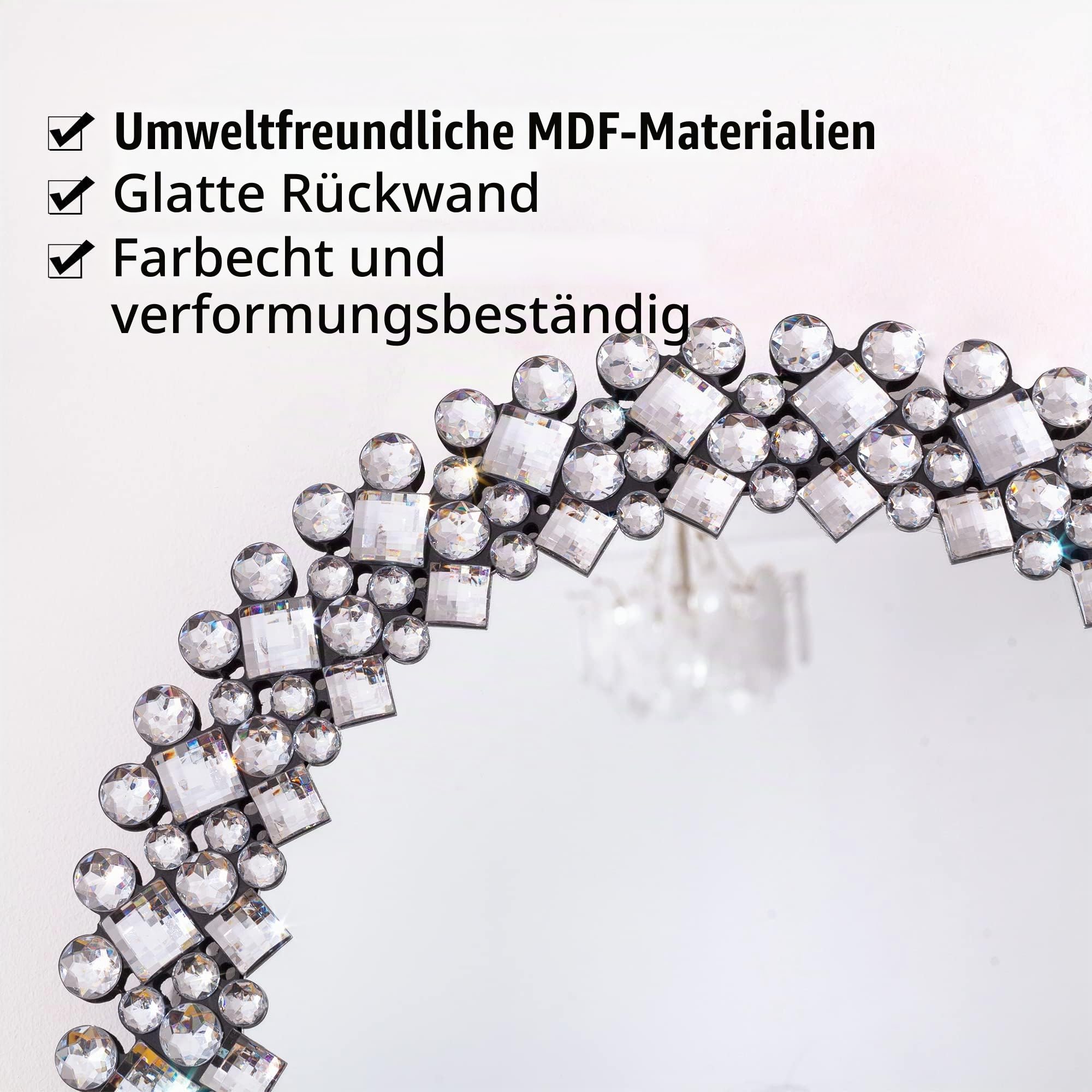 SHYFOY 45cm Runder Spiegel Silber Spiegel Rund Wandspiegel mit luxuriöser Schmuckdekoration für Badezimmer, Waschtisch, Wohnzimmer, Schlafzimmer, Eingang Wanddekoration