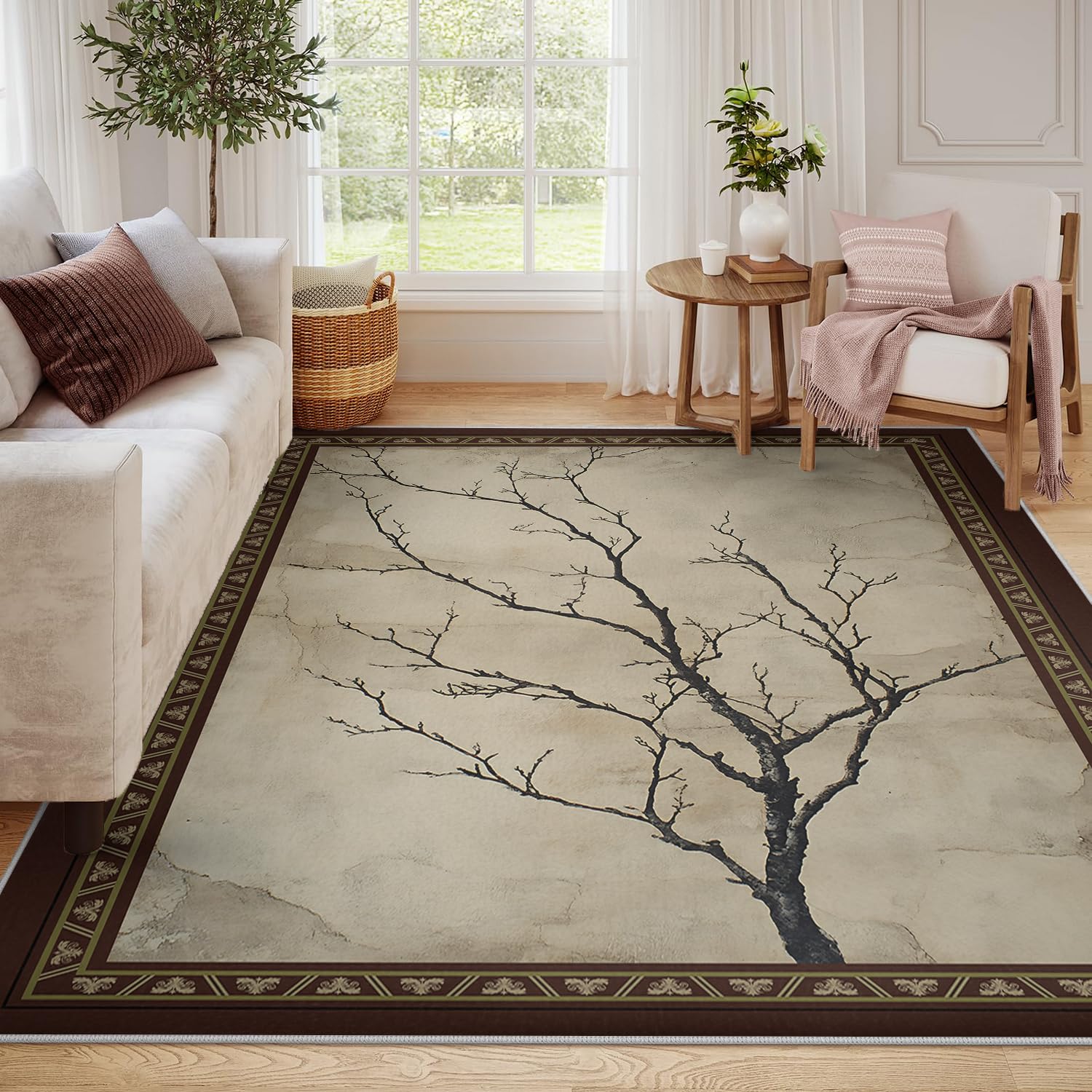 Tapis de sol minimaliste marron 140x200cm tapis entrée nature lavable à poils bas imprimé