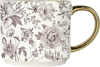 Sweet Water Decor Brown Delft Mug with Gold Handle, 14oz Fine Bone China...