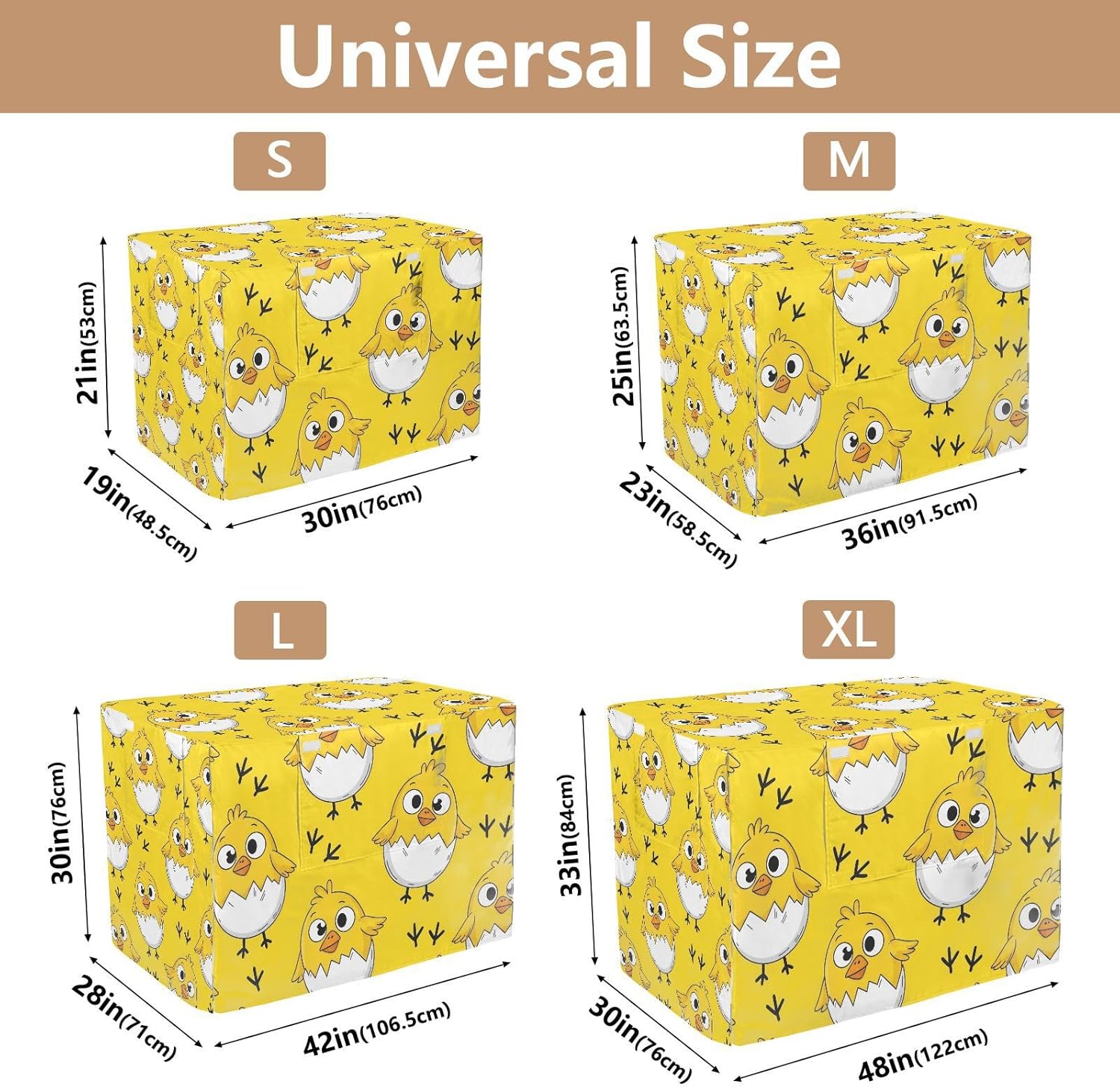 Cute Easter Chick Yellow Dog Crate Covers Water-Resistant, S-XL Wind-Resistant Cage Cover for Puppies Training, X-Large