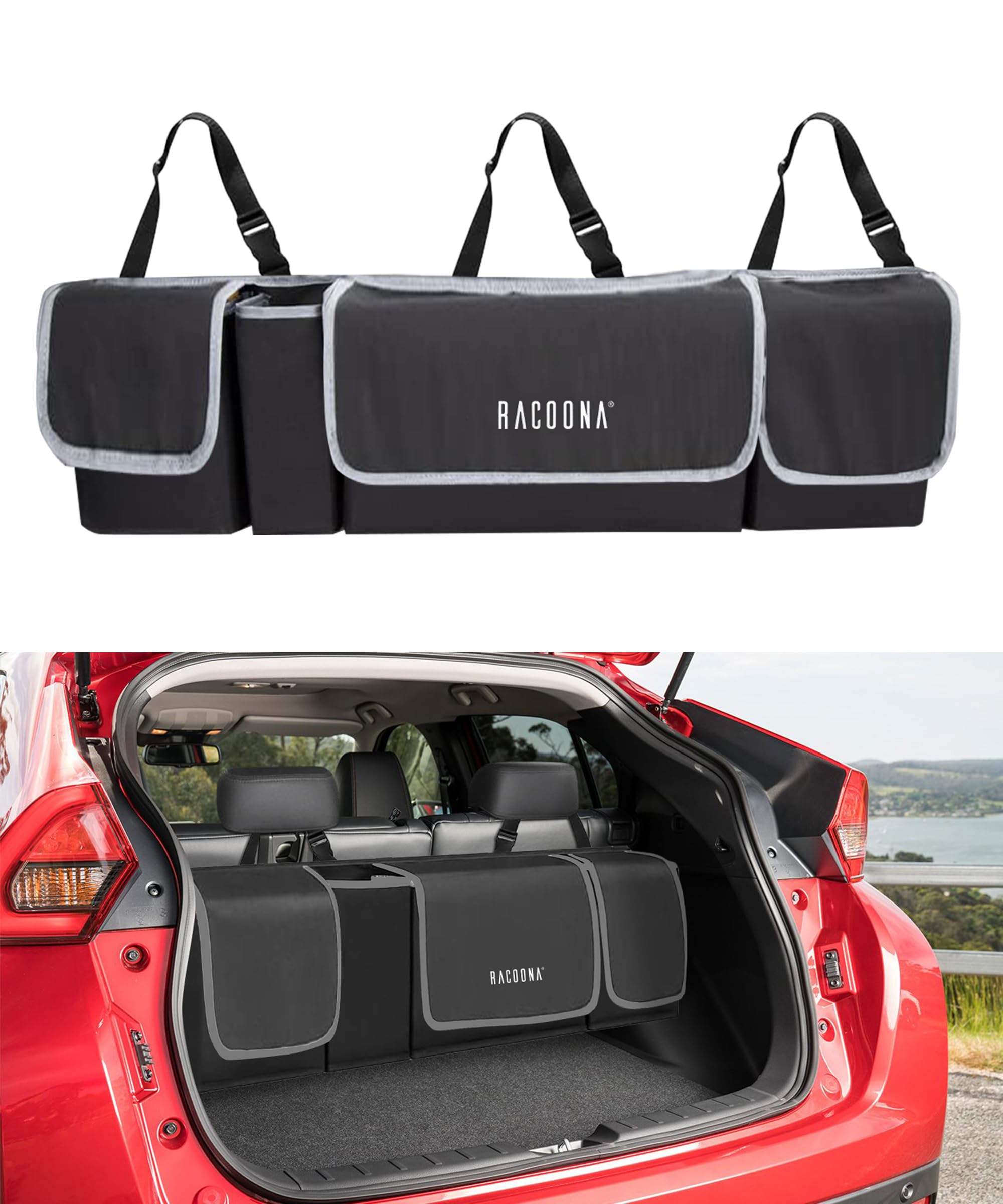 Car Organizer,Trunk Organizer for SUV,Car Trunk Organizer and Storage,Interior Car Accessories Backseat Hanging Organizer with 4 Large Pockets,Waterproof Storage Bag for Car (Black)