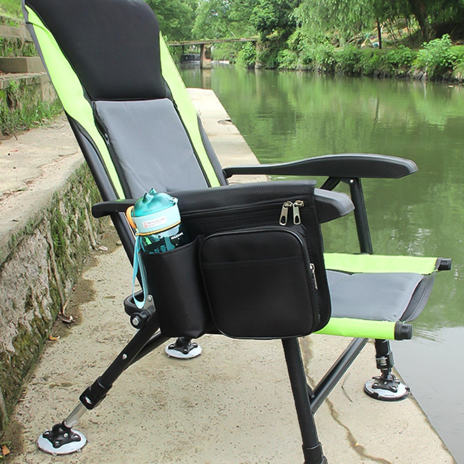 Bolsa lateral para silla de playa – Bolsa para reposabrazos para silla de pesca hecha de tela Oxford engrosada, gran capacidad, resistente al agua, organizador lateral para silla, fácil de