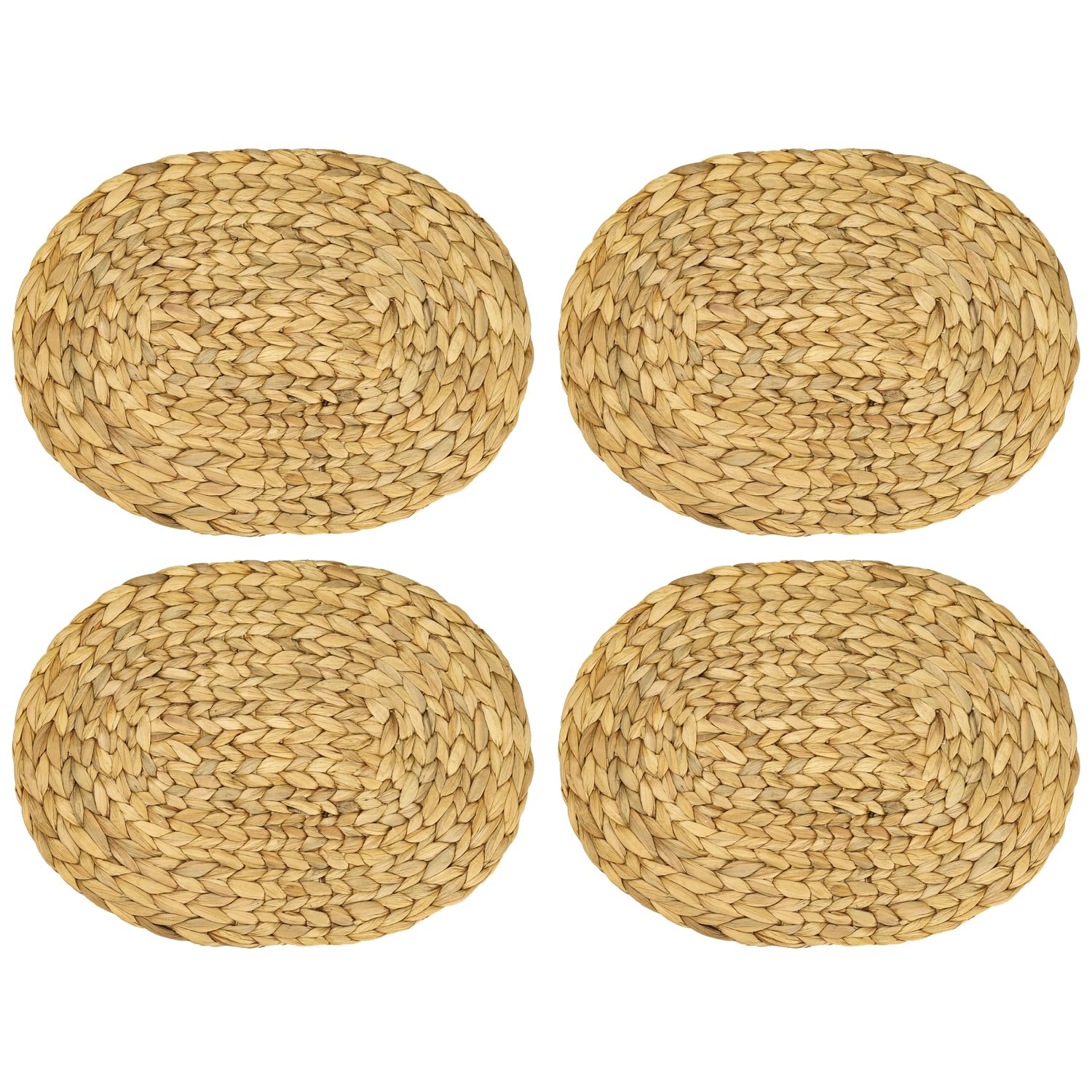 HMF Placemat Oval Braided Water Hyacinth Place Mat Washable Set of 4 40 x 30 cm