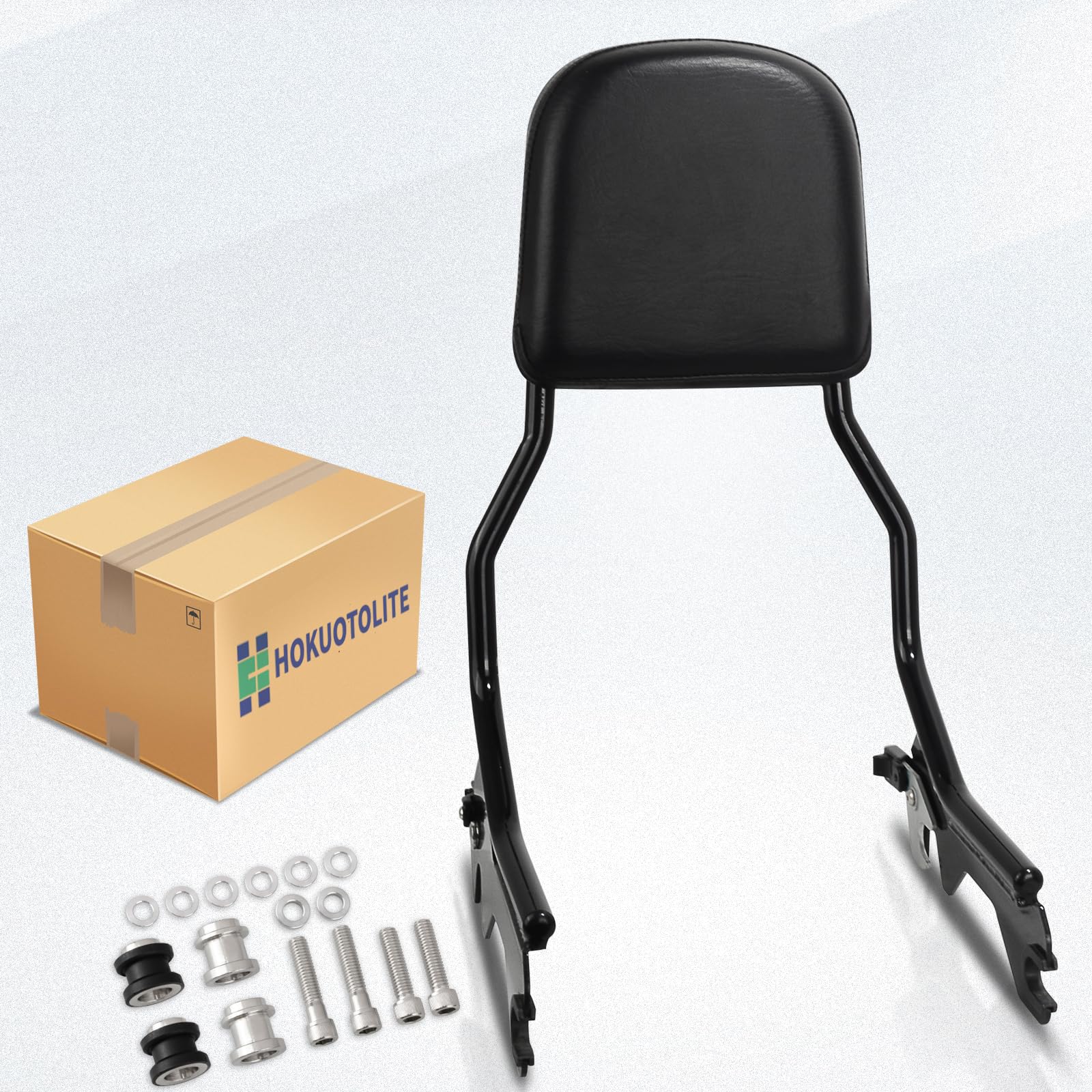 Kit Sissy Bar amovible avec dossier - Noir brillant, hauteur standard pour Harley Softail 2018-2026 FLDE FLHC FLHCS FLSL FXBB FXST