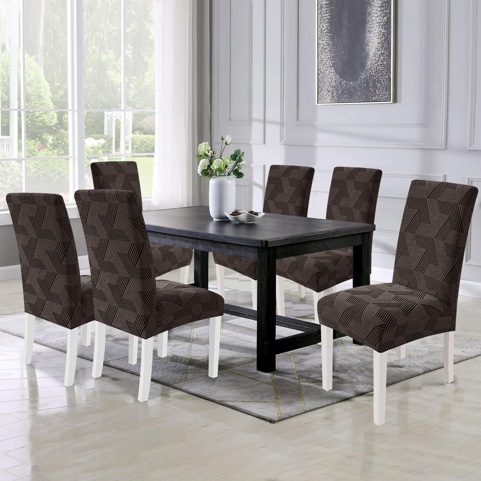 EBETA 6 Pezzi coprisedie con Schienale, Elasticizzato Copertura della Sedia, Copertura Fodera, Banchetto Sedia Sedile Slipcover Cerimonia di Nozze Posate da (Vino rosso, 6 Pezzi
