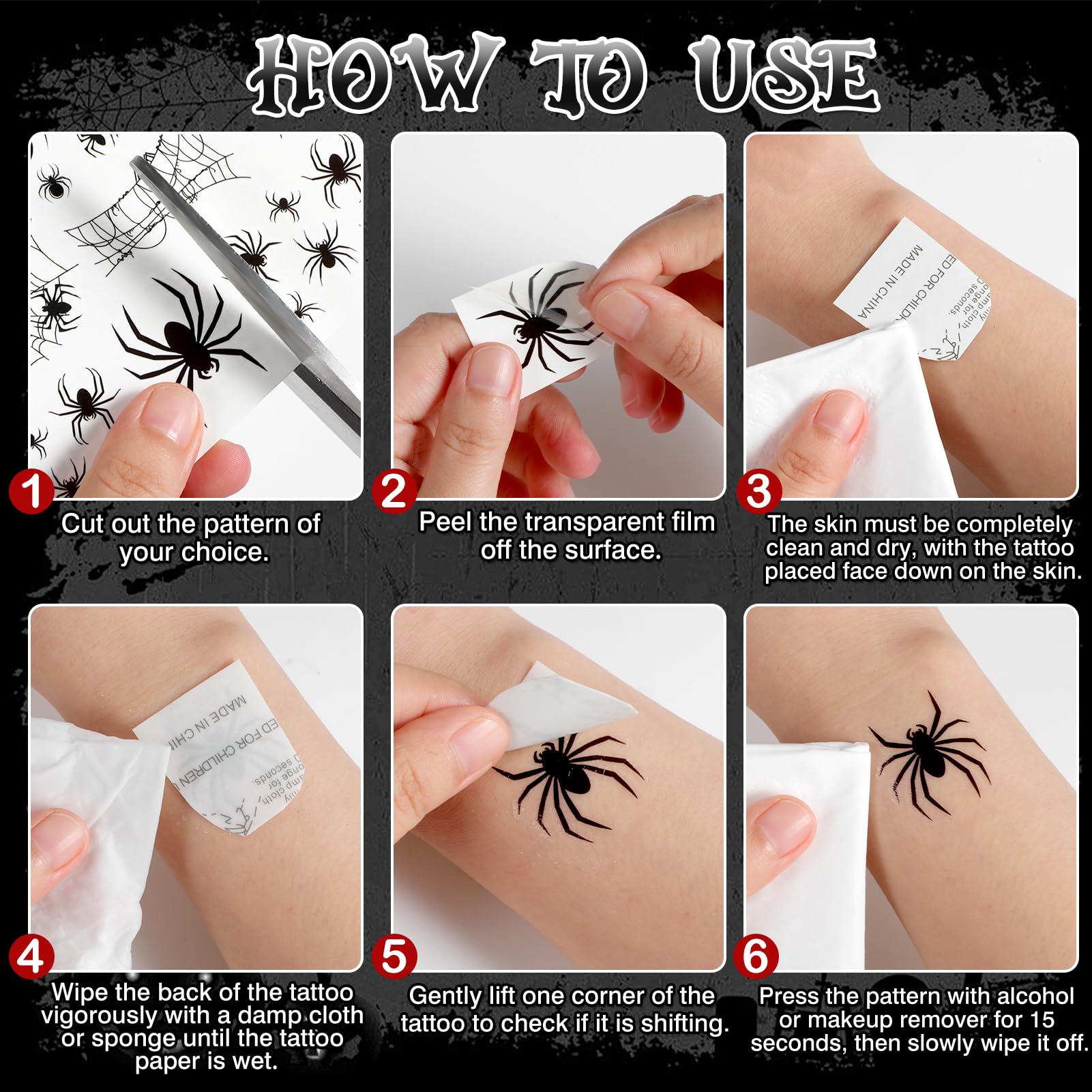 Pack De 15 Tatuajes Temporales De Halloween Para Cara Y Cuerpo, Diseños De Payaso, Calabaza, Araña Y Murciélago, Fáciles De Aplicar Y Quitar