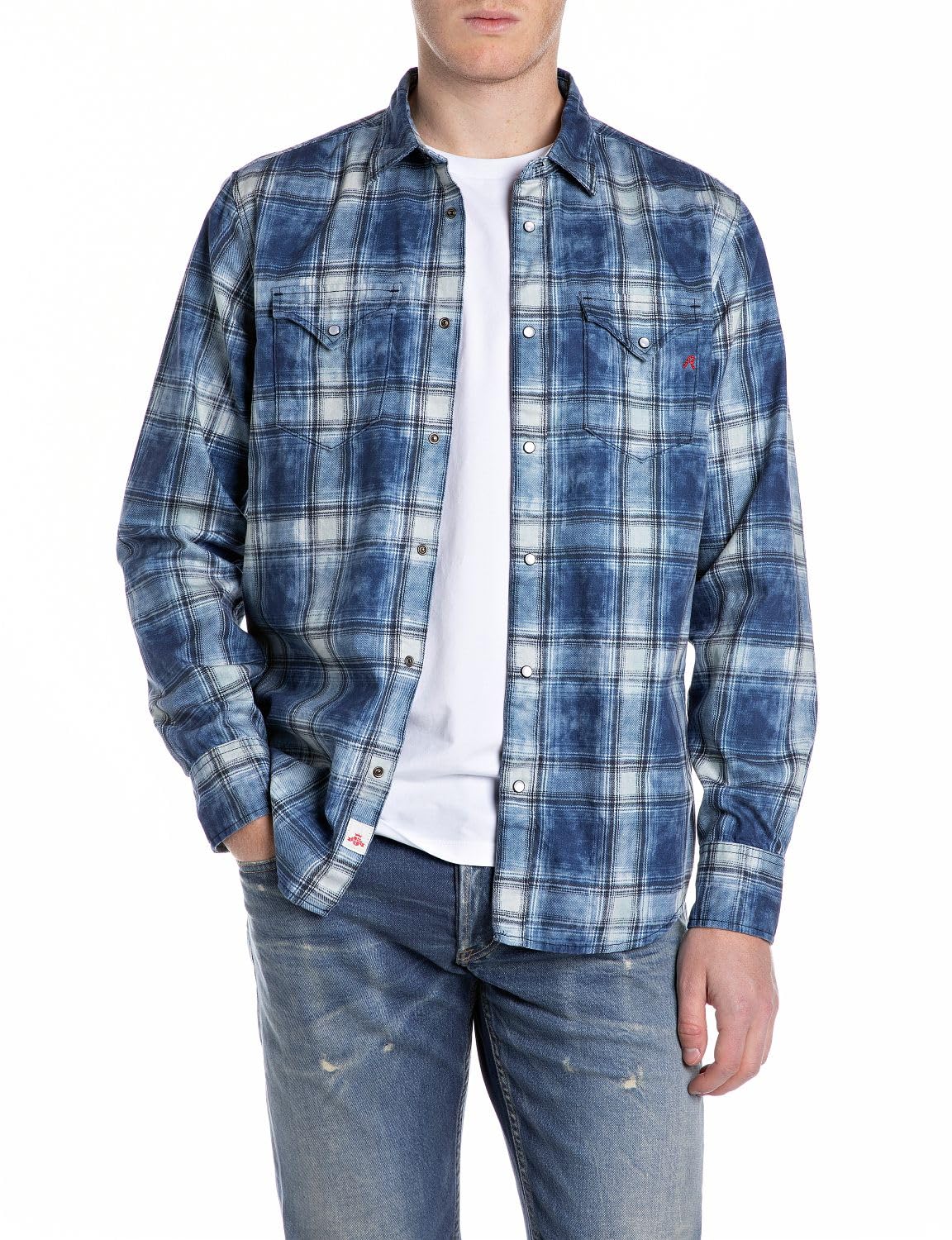 Replay AI Wash Men's Regular Fit Denim Shirt, 009 Medium Blue, L