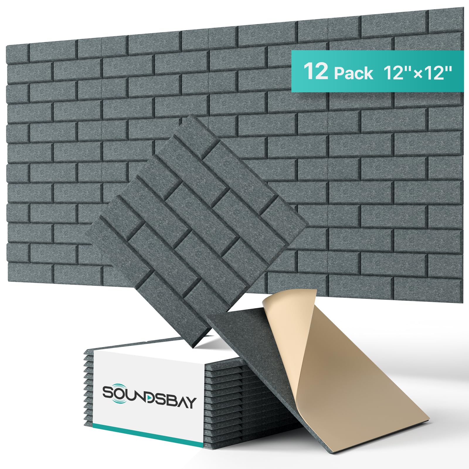 Soundsbay 12-Pack Brick Acoustic Panels, Self-Adhesive, 12"X12"
