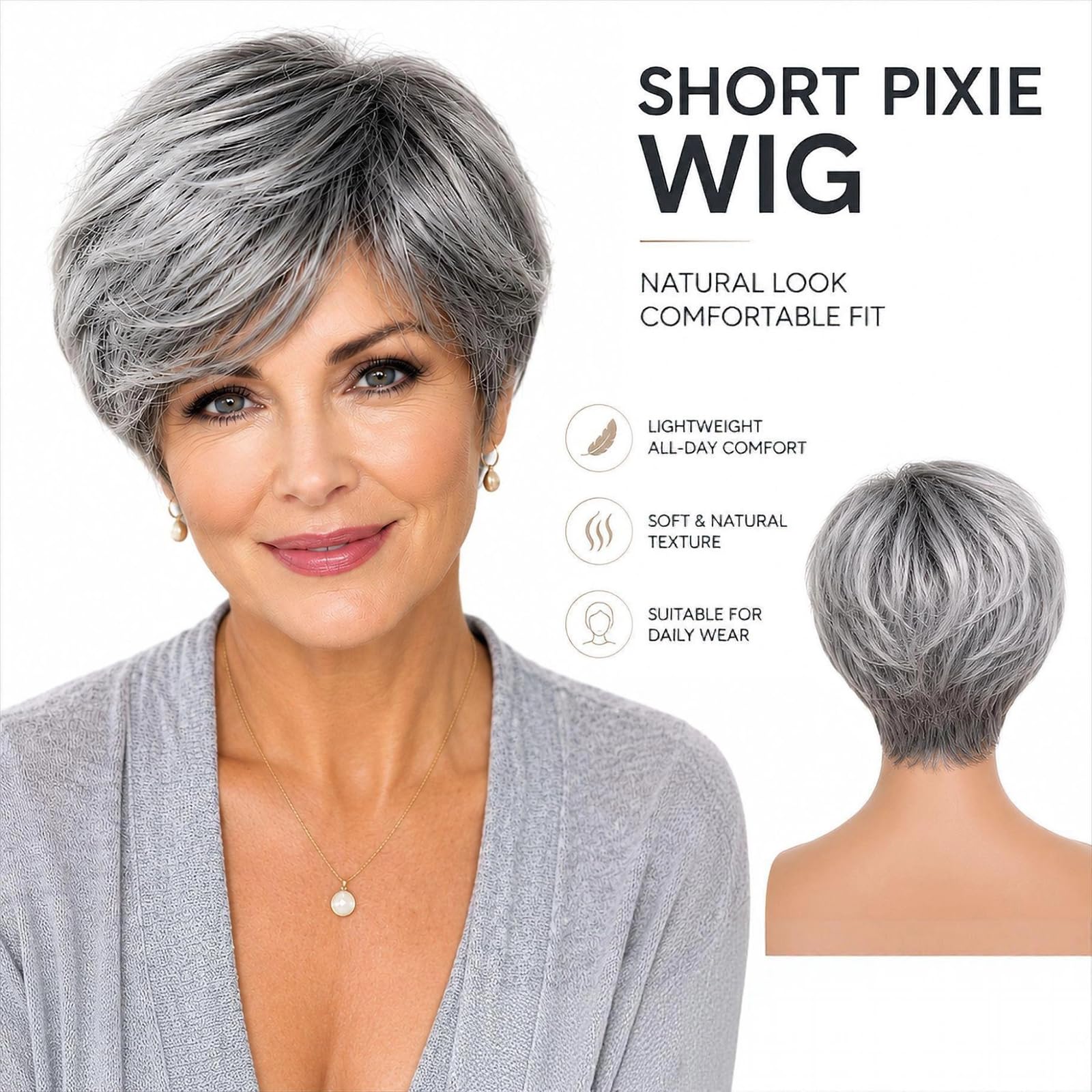Parrucche Grigie Corte, Lisce E Scalate Per Donna