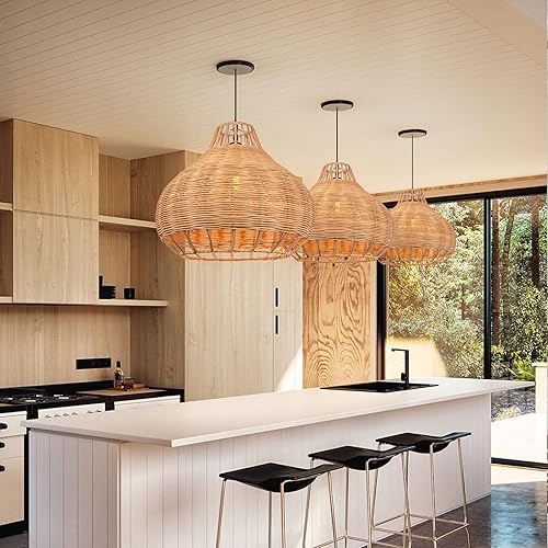 Miniatura 5 de Arturesthome Lámpara colgante de 1 luz, luz colgante de ratán, lámpara de techo natural de mimbre para comedor, sala de estar