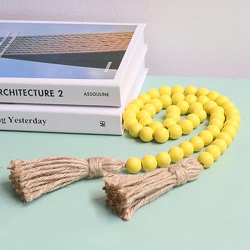 Miniatura 4 de Guirnalda de cuentas de madera de 39 pulgadas con borlas, cuentas de oración versátiles, estilo bohemio y chic para colgar en la pared, decoración