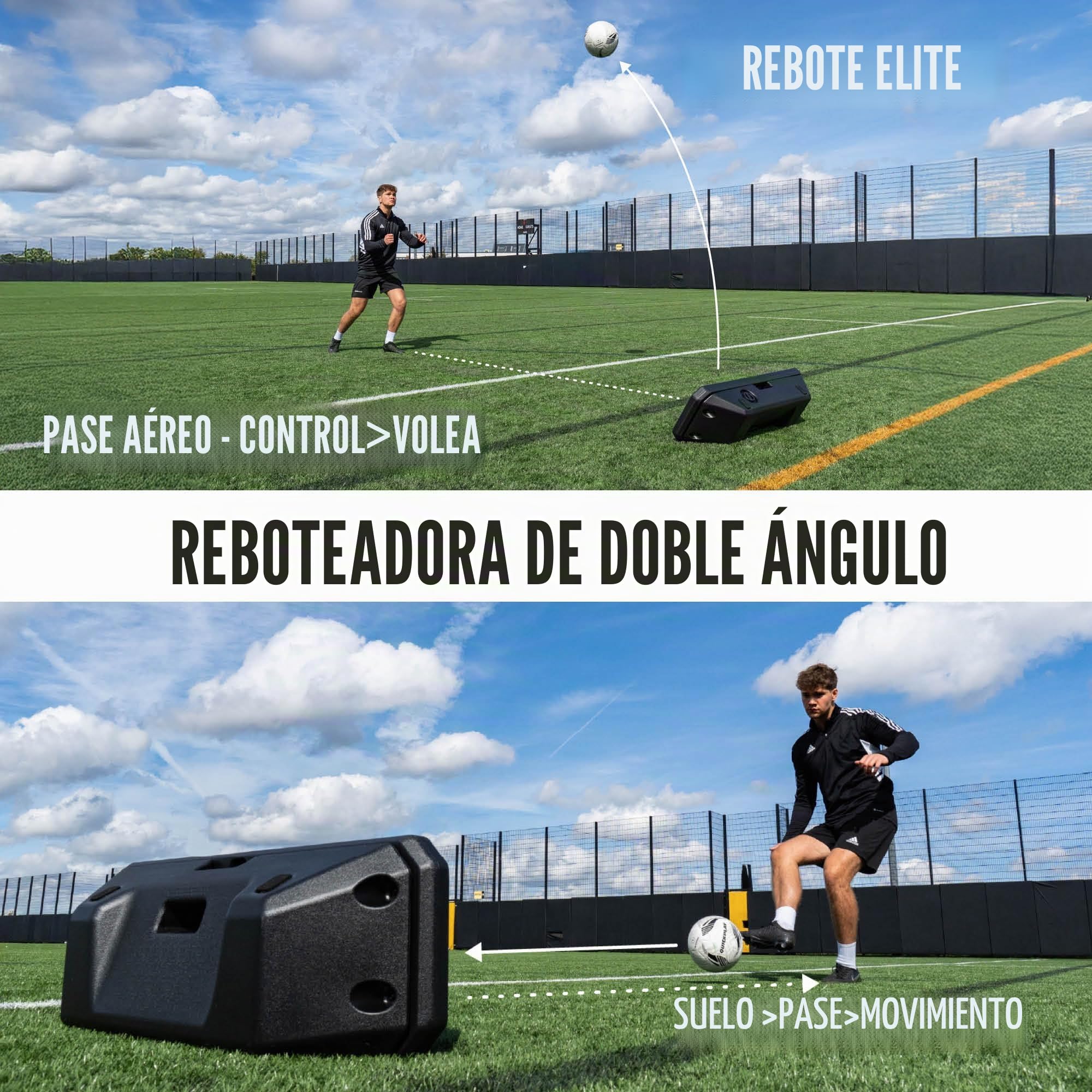 QuickPlay Replay Boombox - Tablero de rebote de fútbol portátil de doble superficie con ángulo ajustable - Equipo de entrenamiento de fútbol para control, práctica de pases