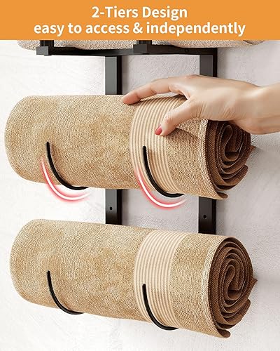 Vista 41 de Toallero de pared para toallas enrolladas, almacenamiento de toallas para baño pequeño, puede contener 6 toallas grandes, toalleros de 30 pulgadas