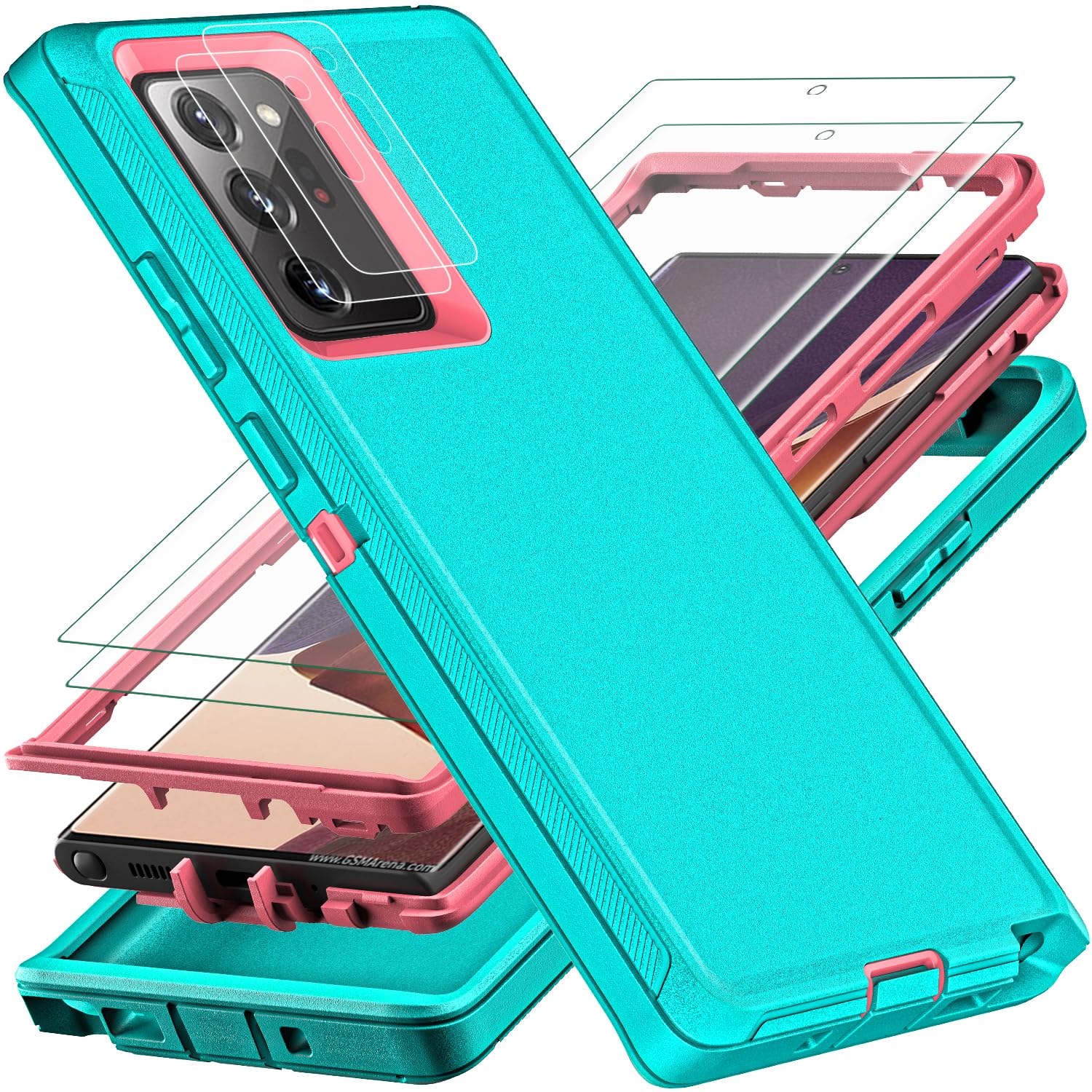 YKHJKLEC for Samsung Galaxy Note 20 Ultra Case, with 2Pcs [Self Healing Flexible TPU Screen Protector & Camera Lens Protector] 3 in 1 Heavy Duty Case