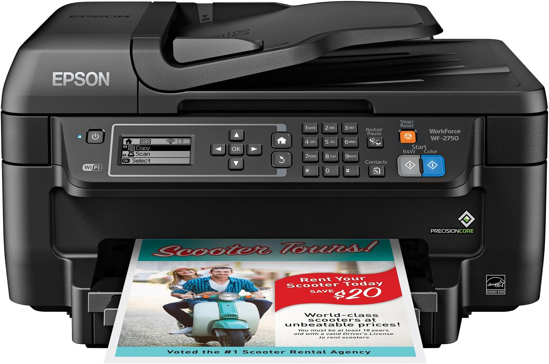 Epson WF-2750 All-in-One Wireless Color Printer with Scanner, Copier & Fax, Amazon Dash Replenishment Ready