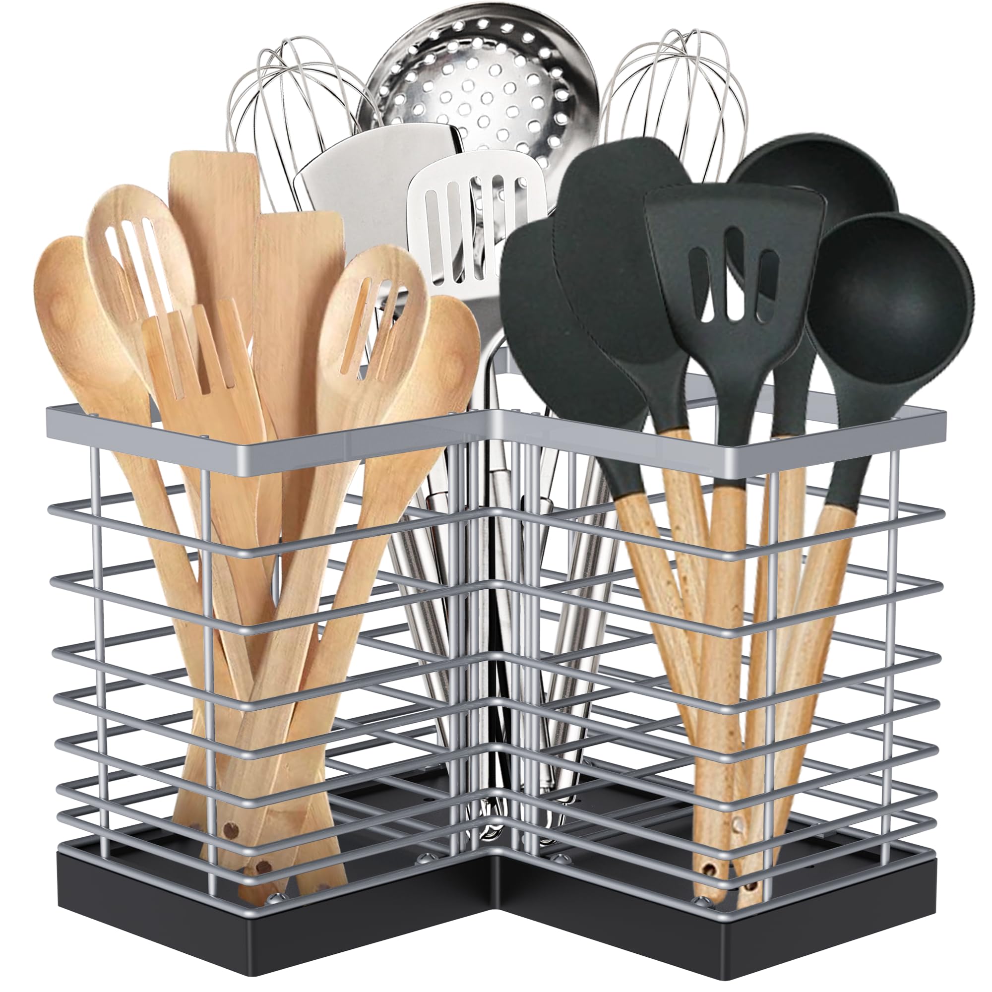Suli Soporte extragrande Porta utensilios cocina,3 compartimento,plateado