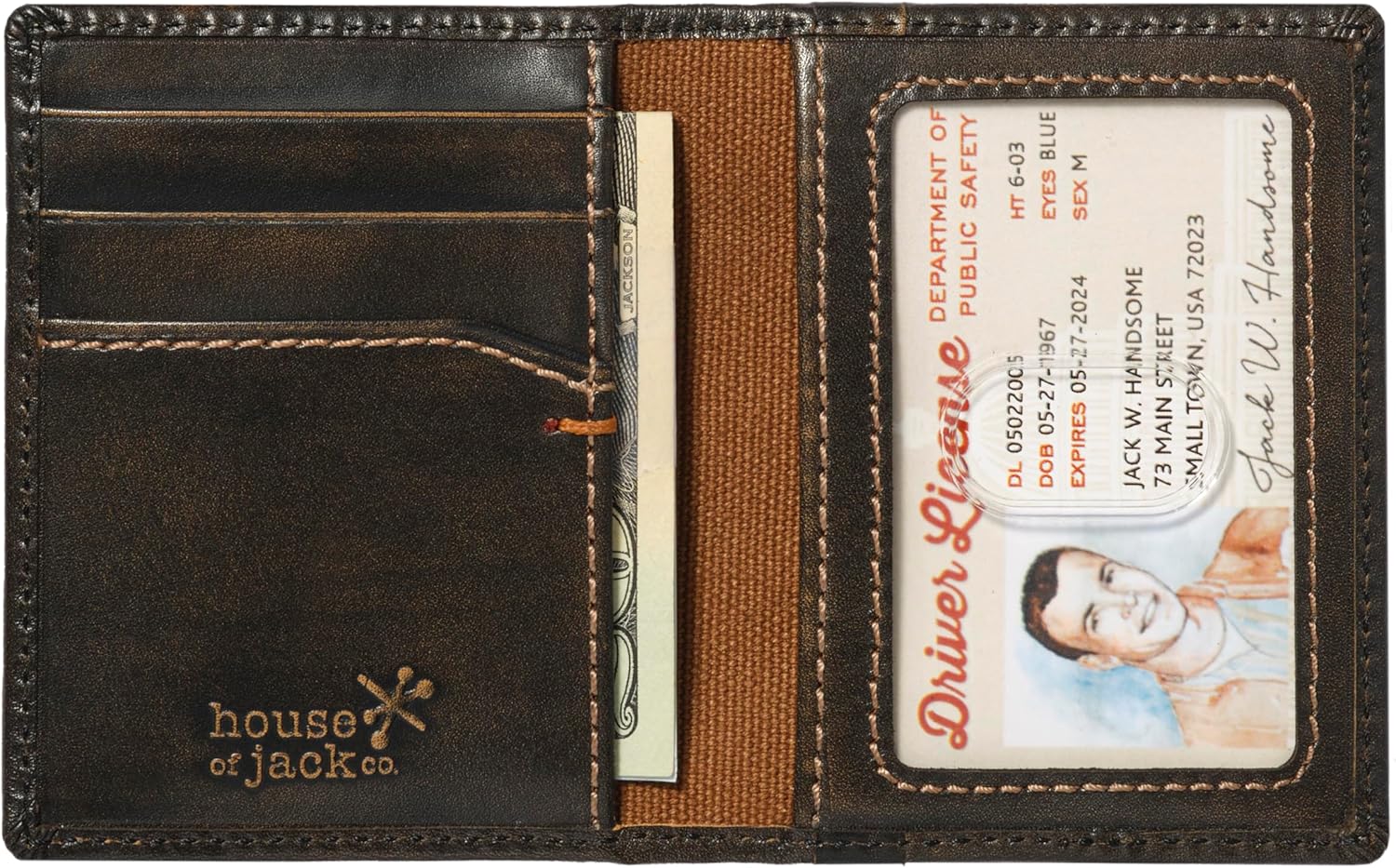 House of Jack Co. Skull Slim Card Wallet for Men, Minimalist Front Pocket, Small Bifold Card Holder, Full Grain Cowhide Leather Wallet, Black - Image 4