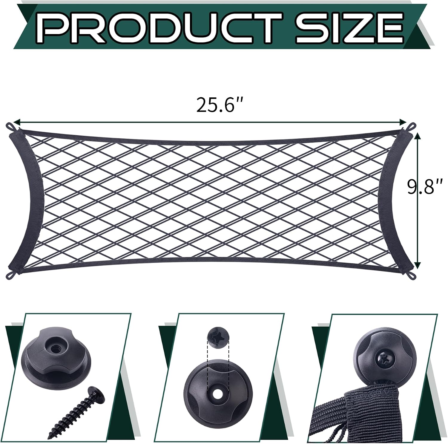 JINGKE 2 Pcs Small Cargo Net Pocket Elastic Mesh Netting Car Mesh Pouch with Screws and Hooks for Trunk RV Boats Home Cargo Storage (25.6'' x 9.8'')